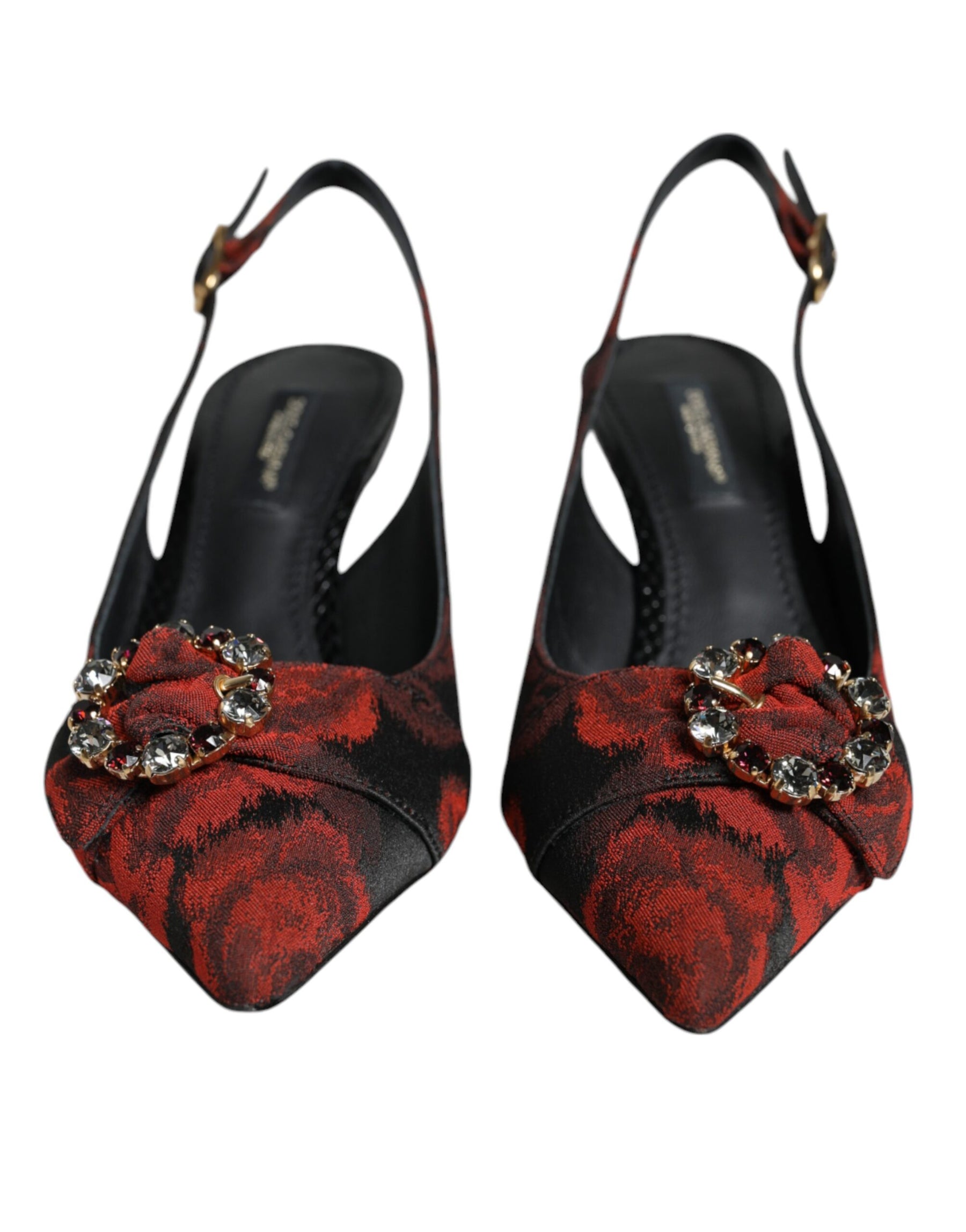 Dolce & Gabbana Black Red Floral Crystal Heel Slingback Shoes | Regal Royce