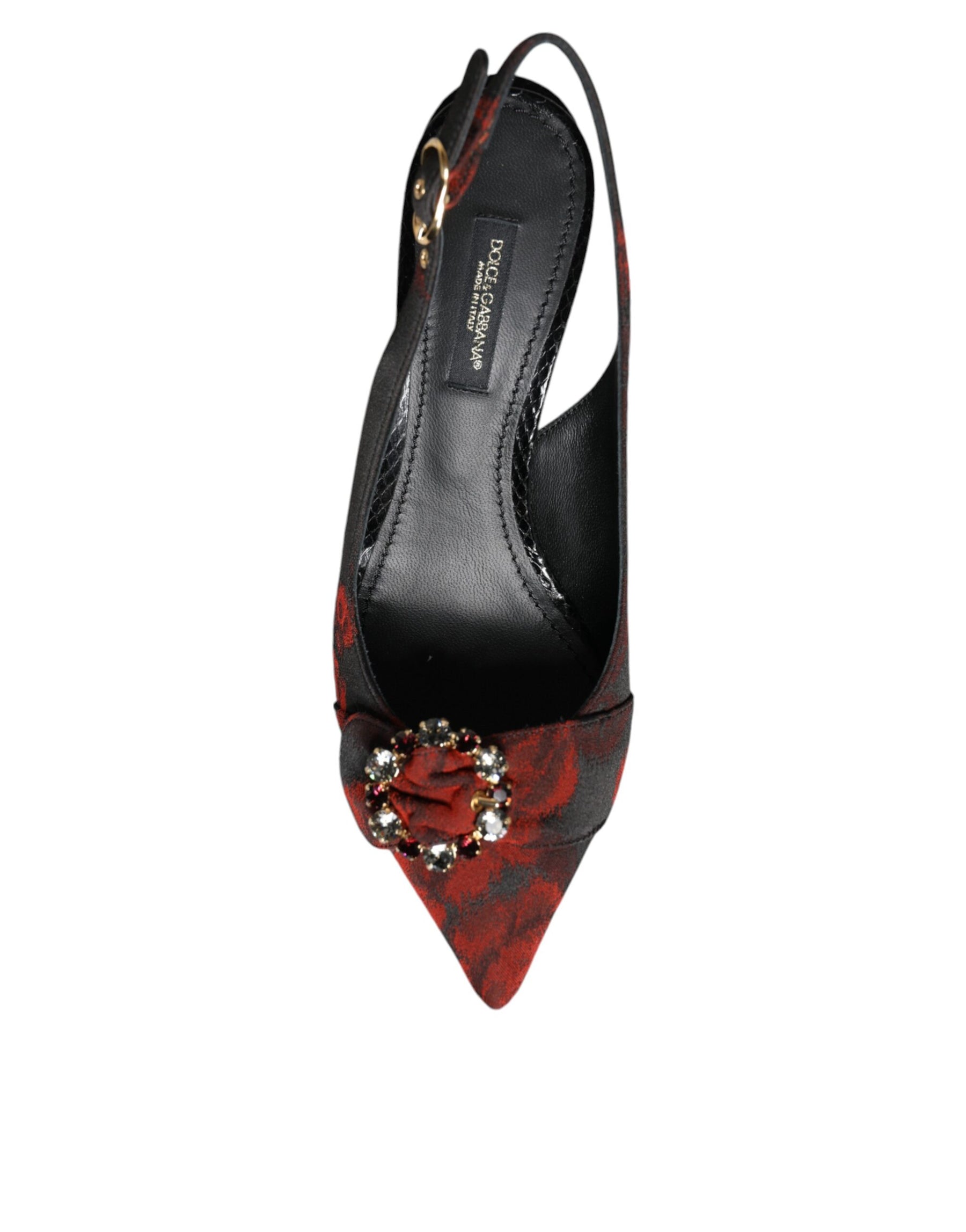 Dolce & Gabbana Black Red Floral Crystal Heel Slingback Shoes | Regal Royce