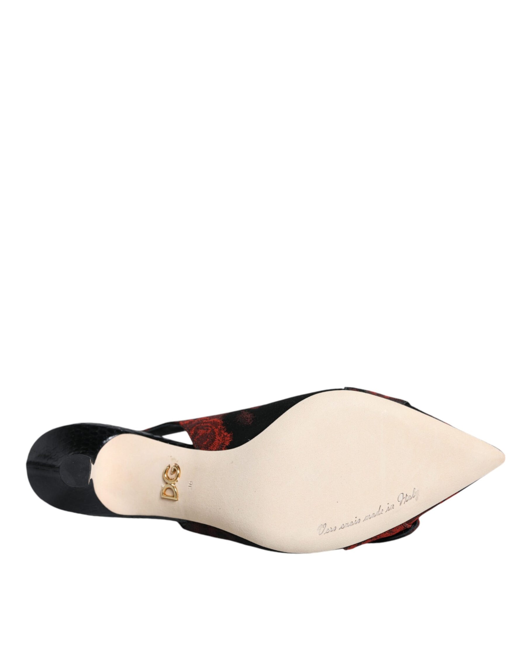 Dolce & Gabbana Black Red Floral Crystal Heel Slingback Shoes | Regal Royce