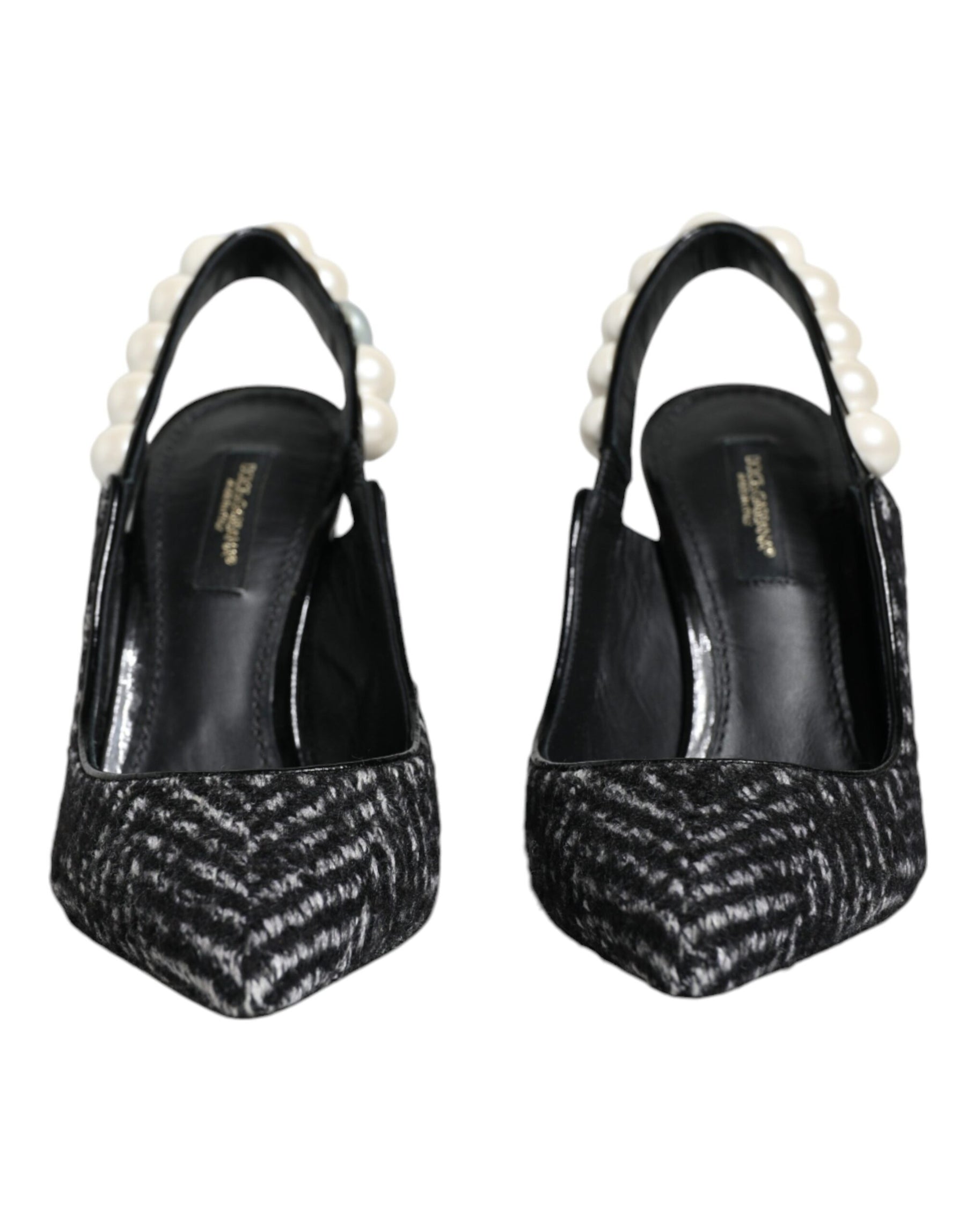 Dolce & Gabbana White Black Chevron Faux Pearl Slingback Shoes | Regal Royce