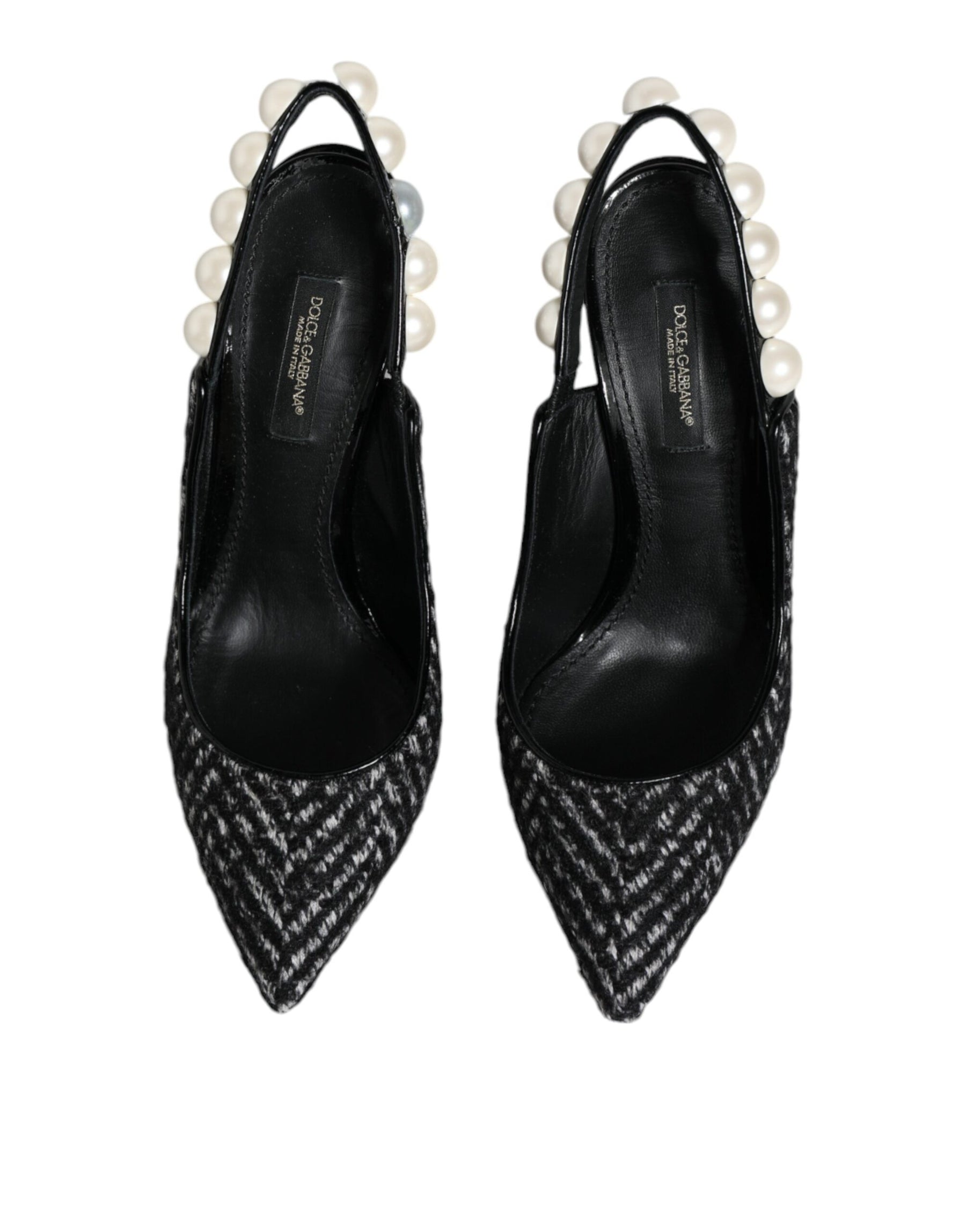 Dolce & Gabbana White Black Chevron Faux Pearl Slingback Shoes | Regal Royce