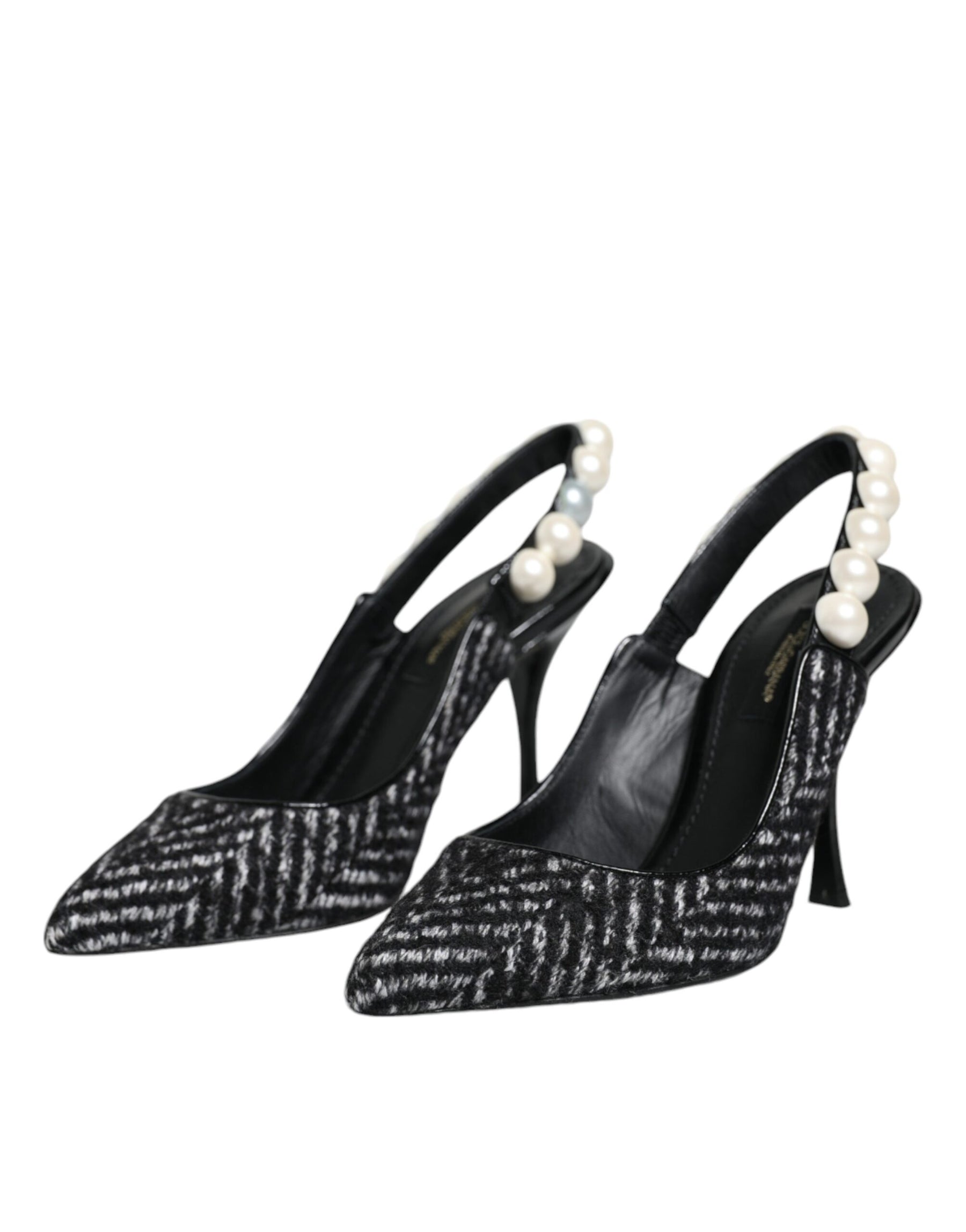 Dolce & Gabbana White Black Chevron Faux Pearl Slingback Shoes | Regal Royce