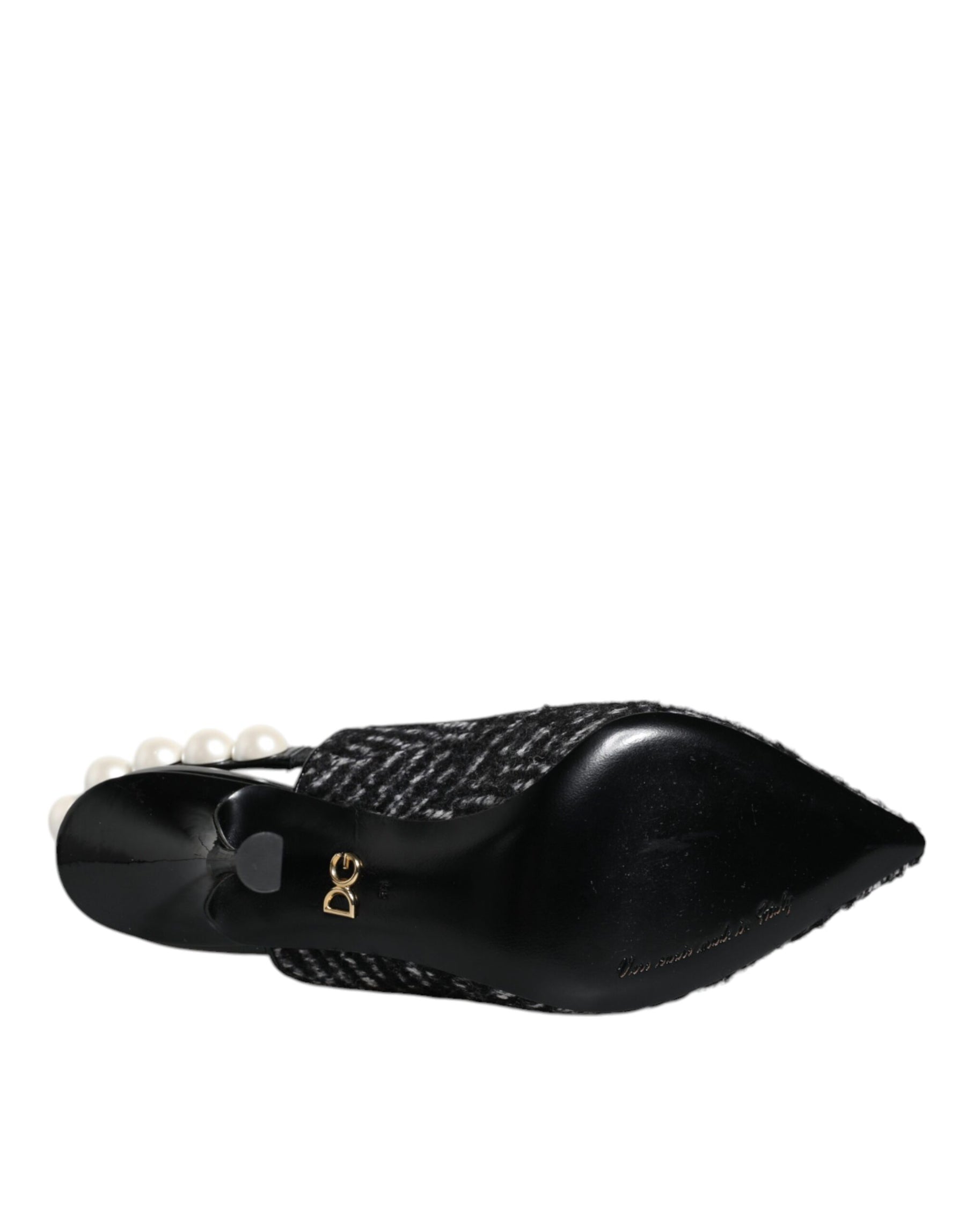 Dolce & Gabbana White Black Chevron Faux Pearl Slingback Shoes | Regal Royce