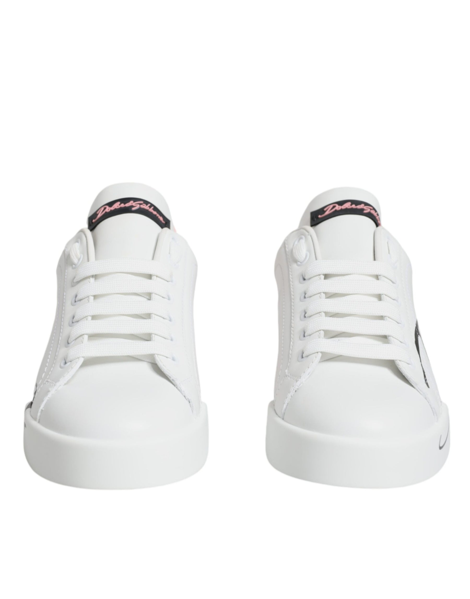 Dolce & Gabbana White Pink Portofino Low Top Sneakers Shoes | Regal Royce