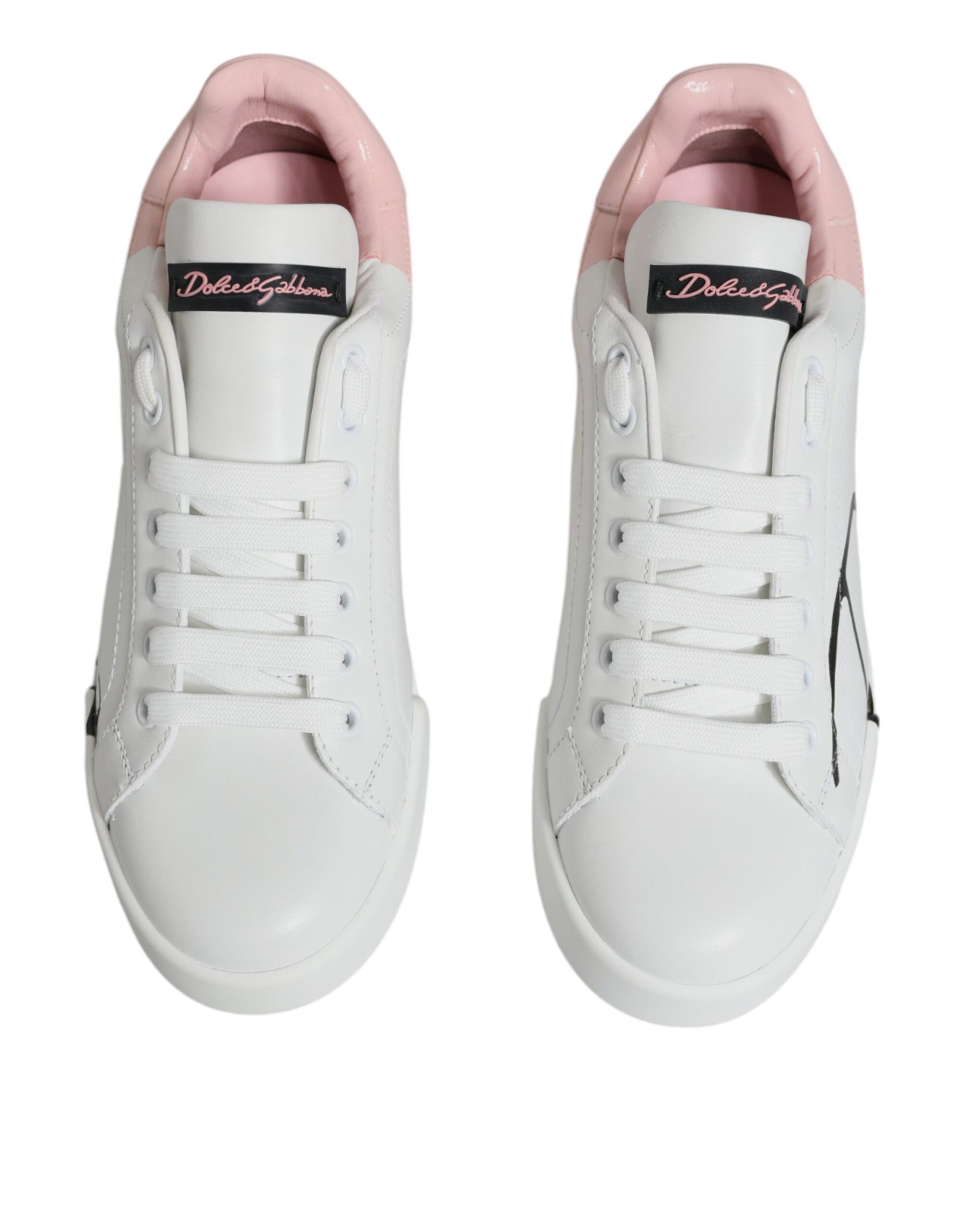 Dolce & Gabbana White Pink Portofino Low Top Sneakers Shoes | Regal Royce