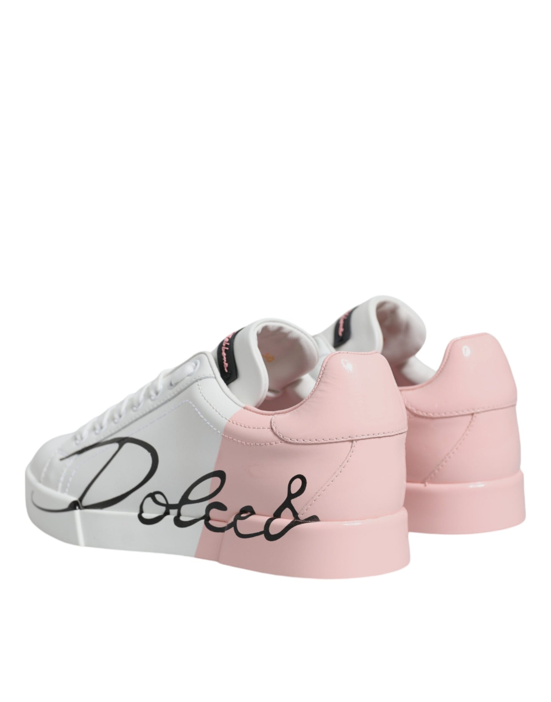 Dolce & Gabbana White Pink Portofino Low Top Sneakers Shoes | Regal Royce