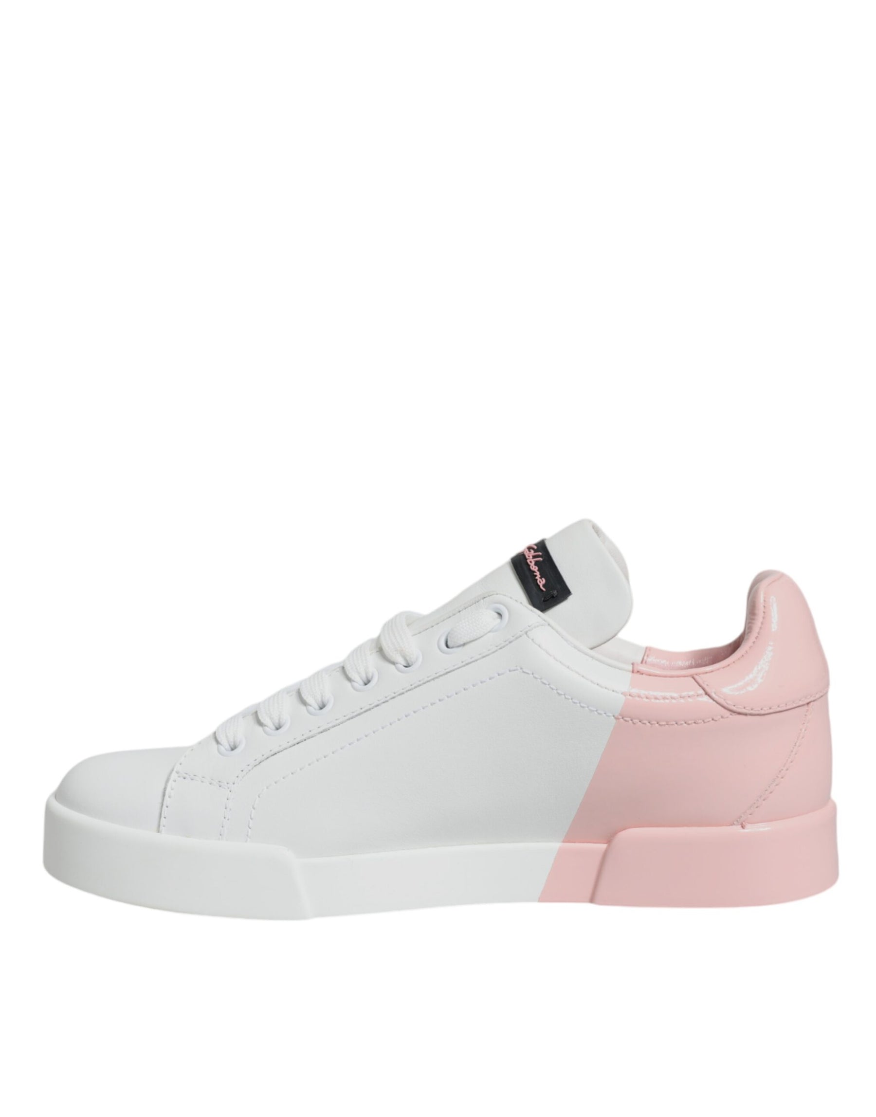 Dolce & Gabbana White Pink Portofino Low Top Sneakers Shoes | Regal Royce