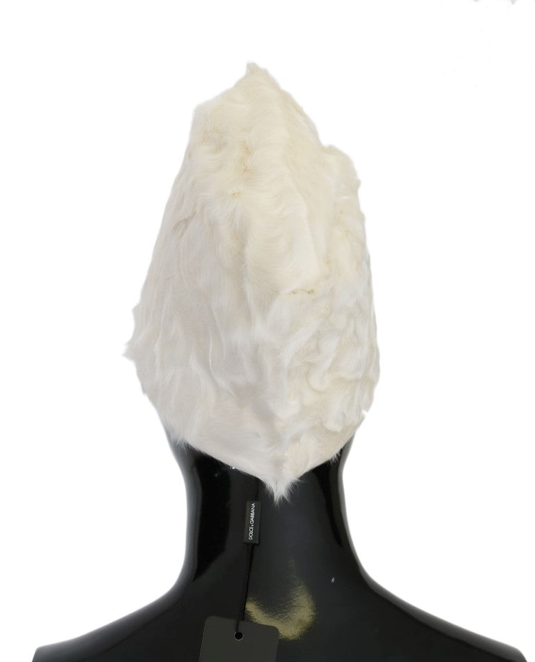 Dolce & Gabbana White Xiangao Lamb Fur Beanie | Regal Royce