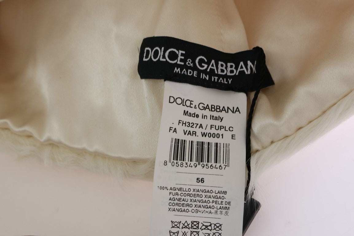 Dolce & Gabbana White Xiangao Lamb Fur Beanie | Regal Royce