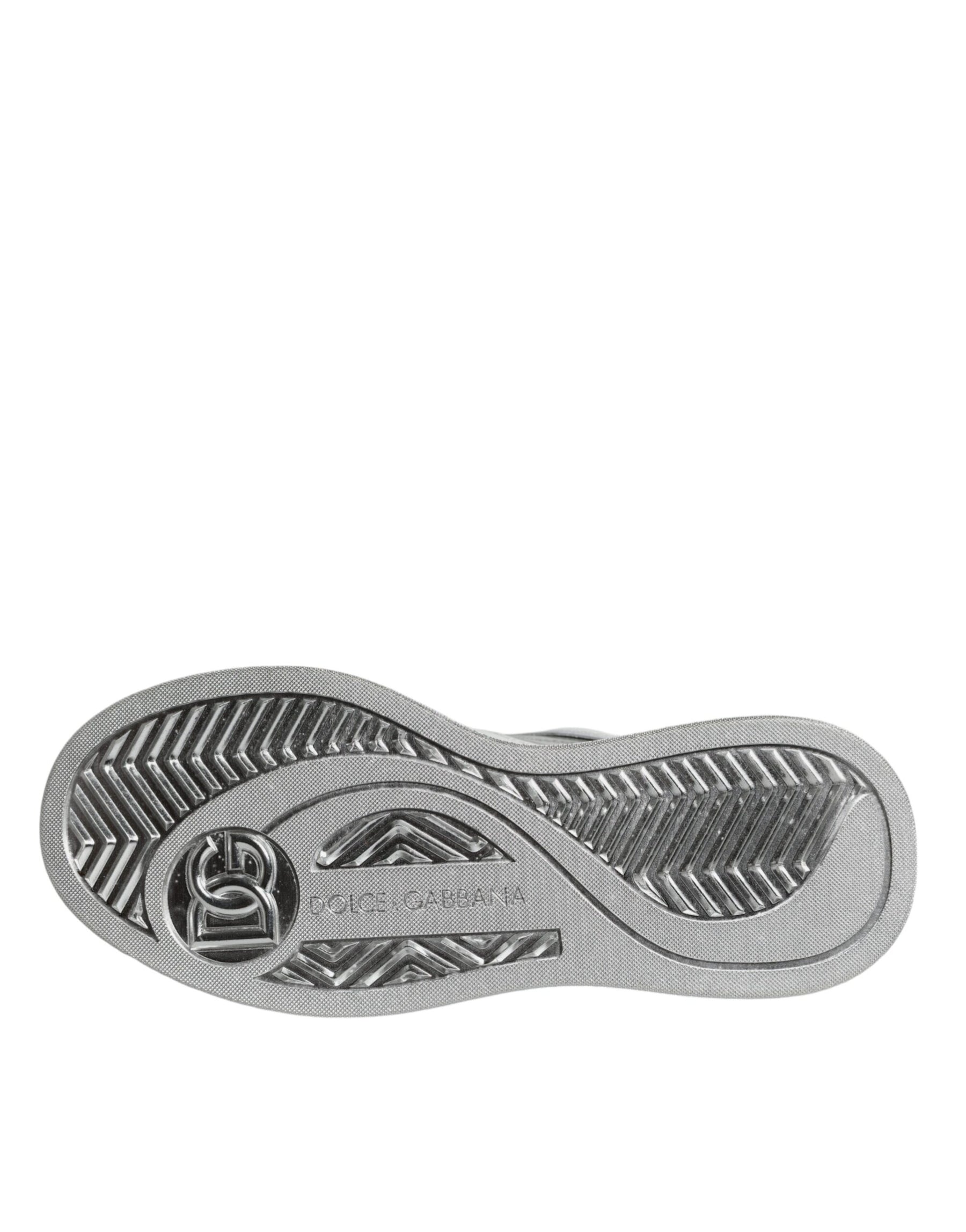 Dolce & Gabbana White Silver Leather Low Top Sneakers Shoes | Regal Royce
