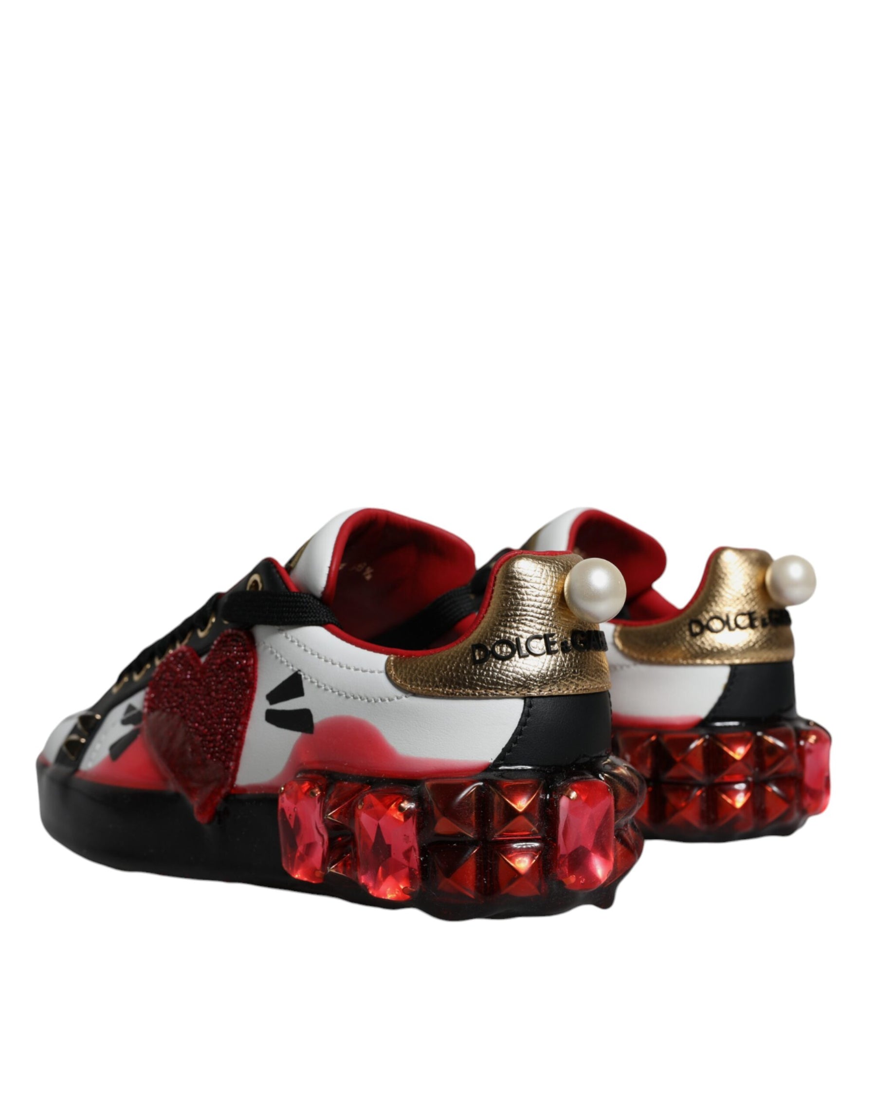 Dolce & Gabbana White Red Crystals Leather Portofino Sneakers Shoes | Regal Royce