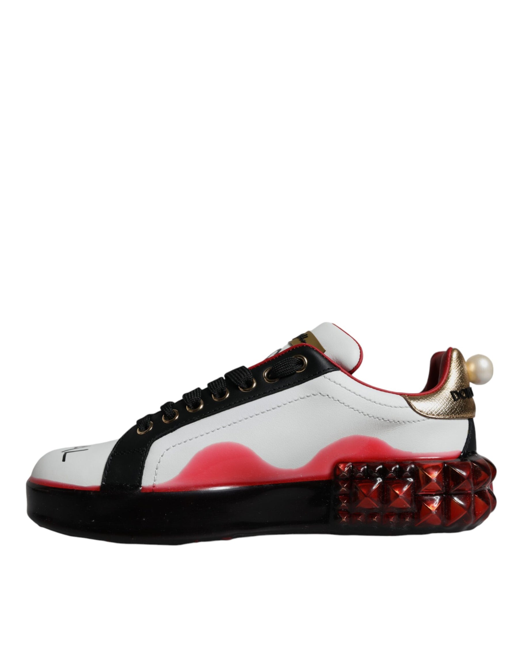 Dolce & Gabbana White Red Crystals Leather Portofino Sneakers Shoes | Regal Royce