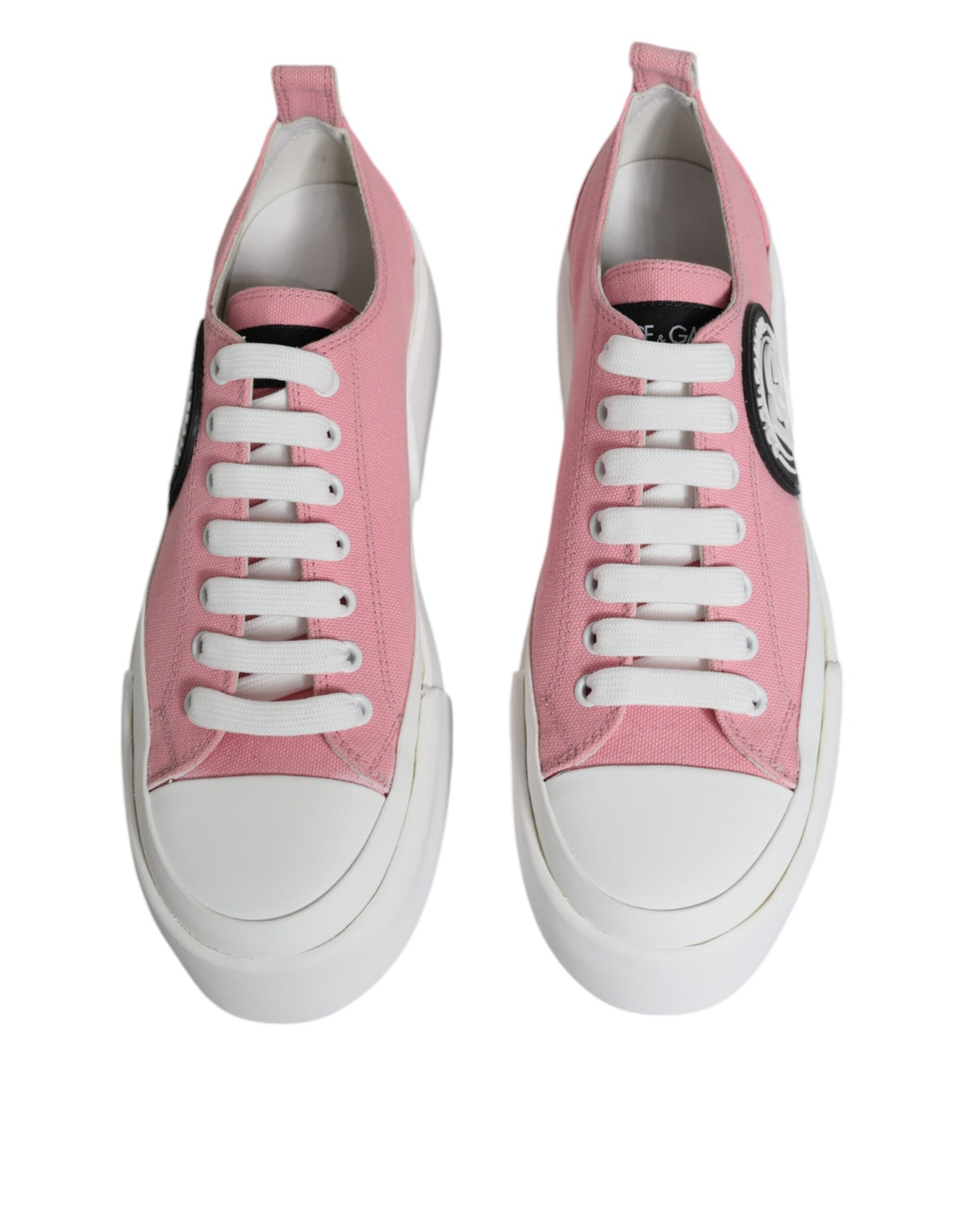 Dolce & Gabbana Pink White Canvas Logo Low Top Sneakers Shoes | Regal Royce