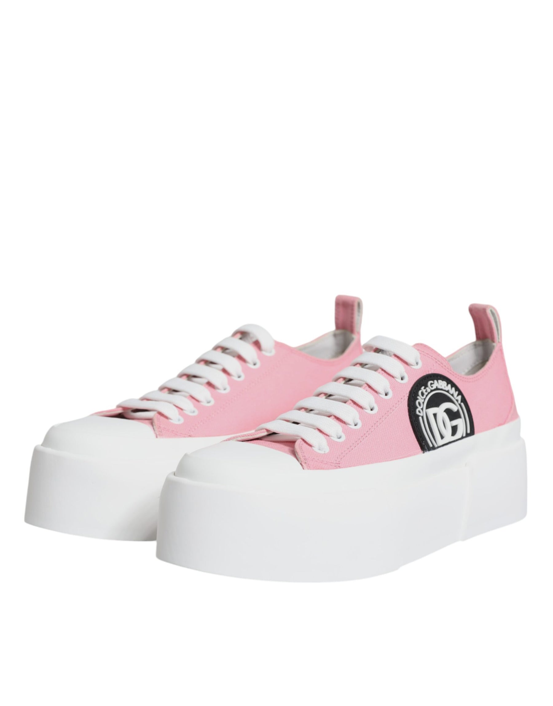 Dolce & Gabbana Pink White Canvas Logo Low Top Sneakers Shoes | Regal Royce
