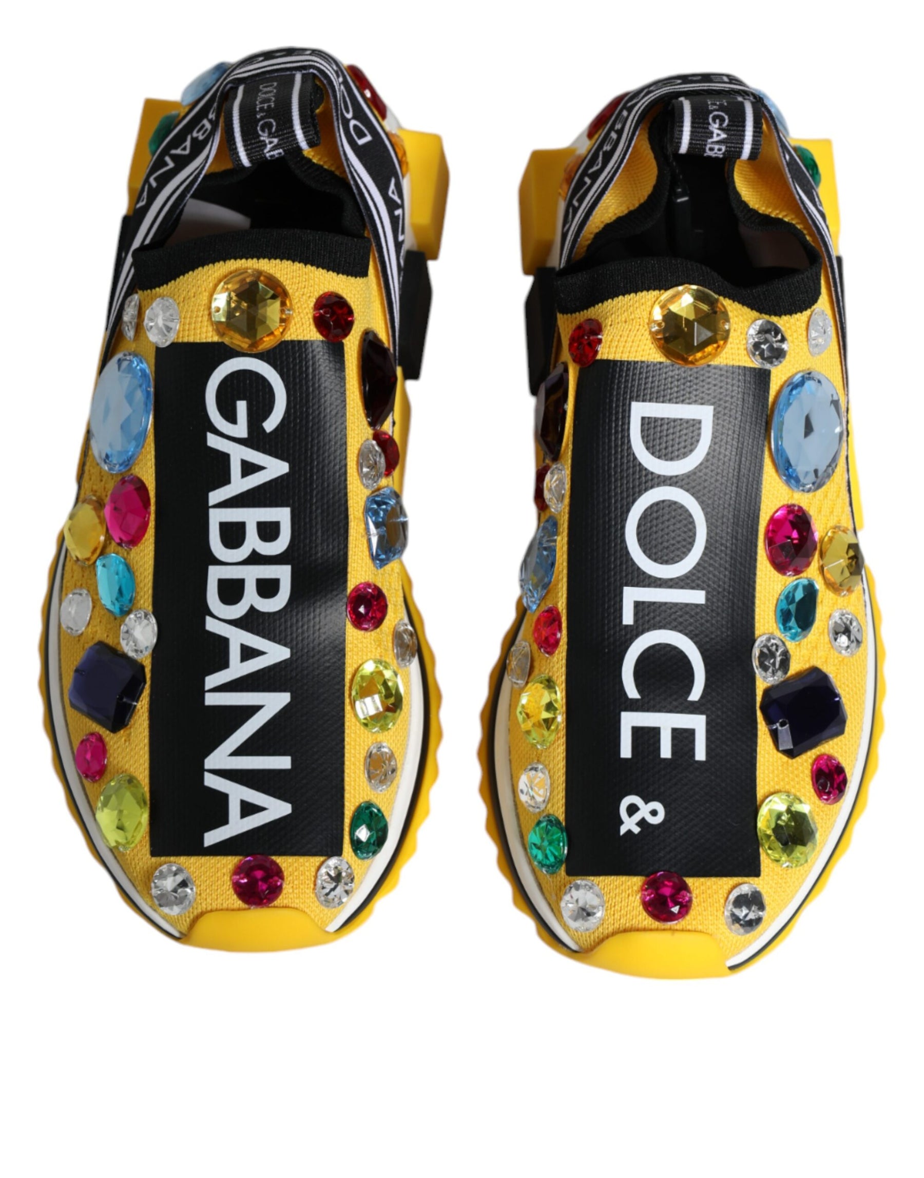 Dolce & Gabbana Yellow Sorrento Crystals Low Top Sneakers Shoes | Regal Royce