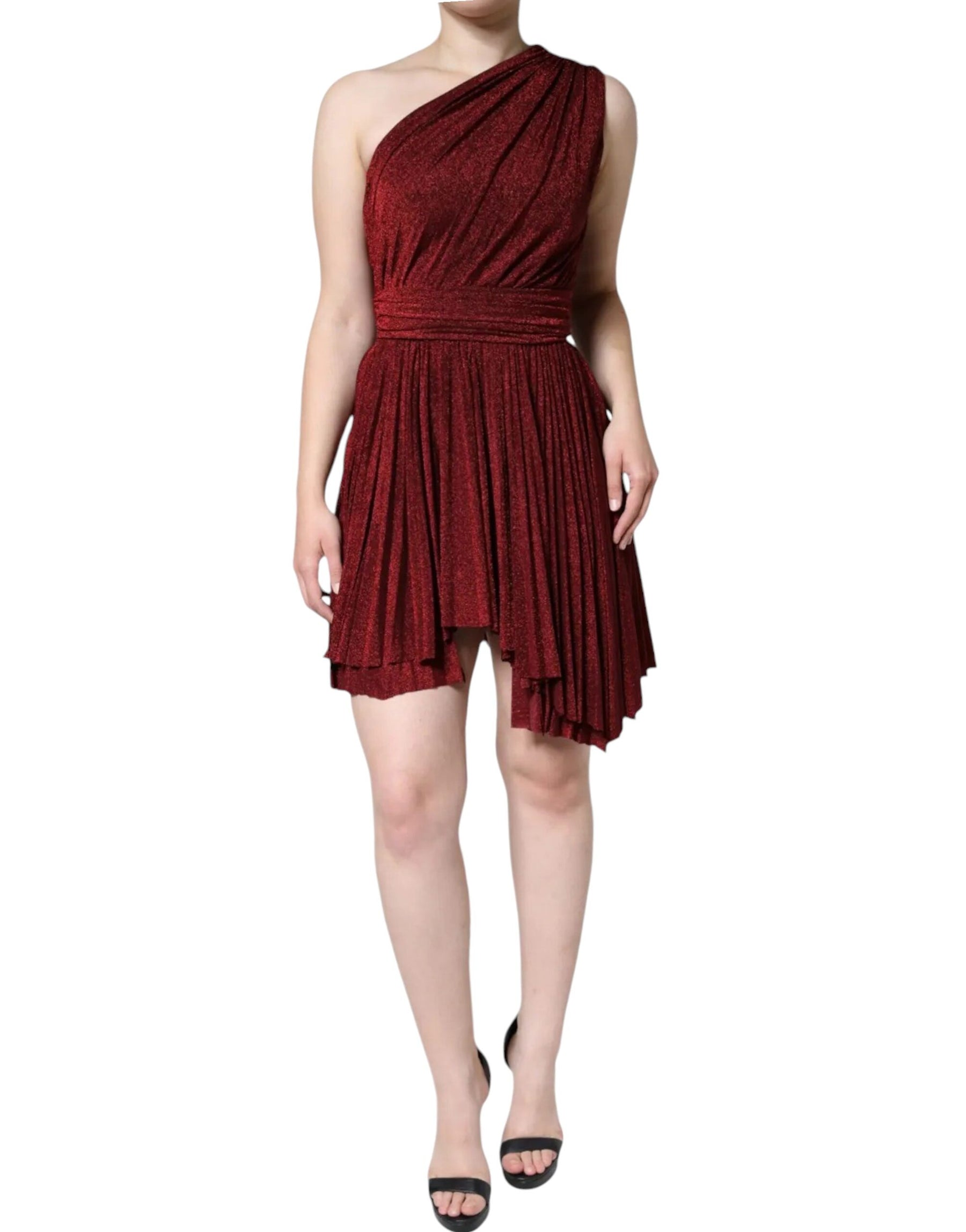 Dolce & Gabbana Red One Shoulder Pleated A-line Mini Dress | Regal Royce