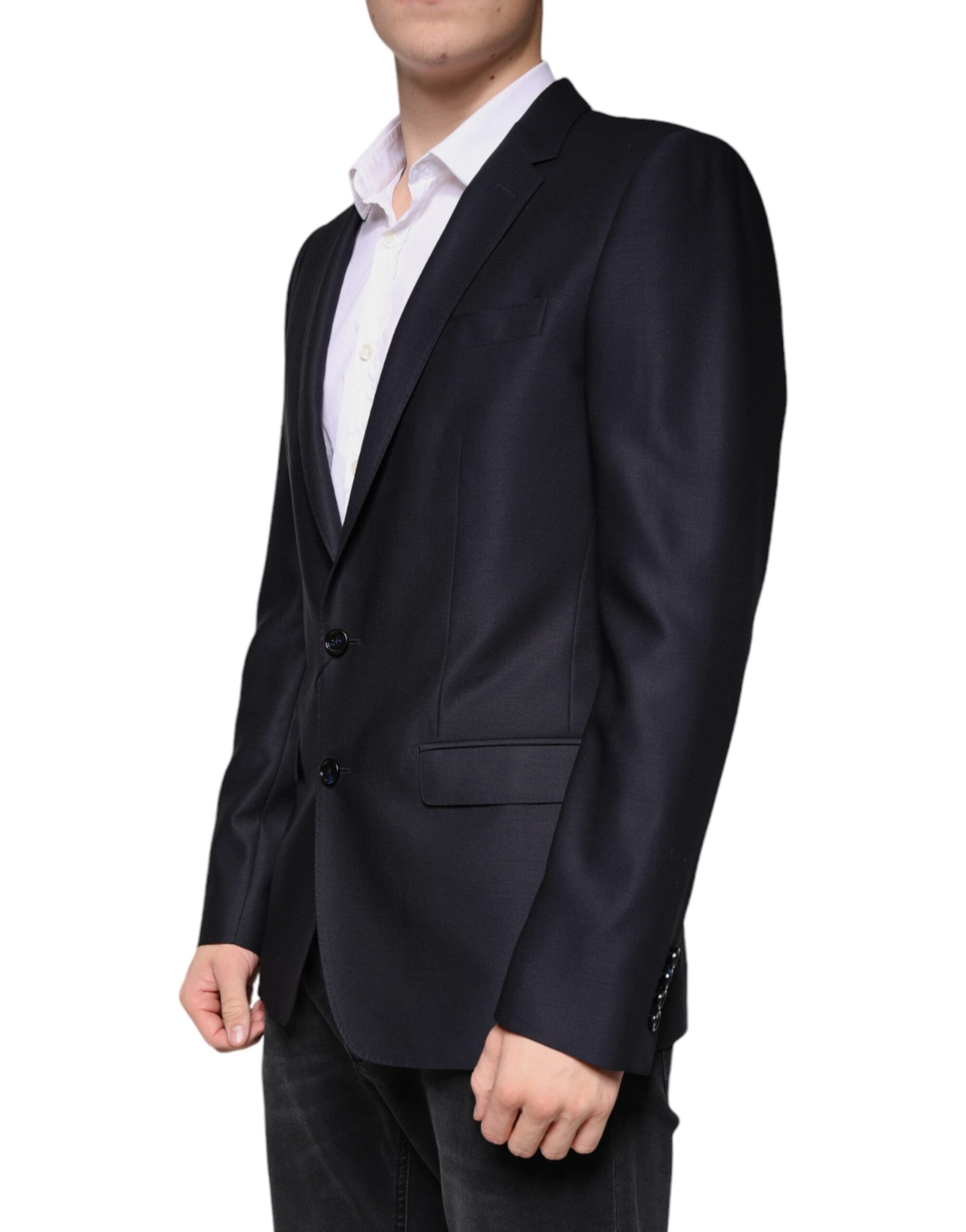 Dolce & Gabbana Dark Blue Wool Single Breasted Dress Coat Blazer | Regal Royce