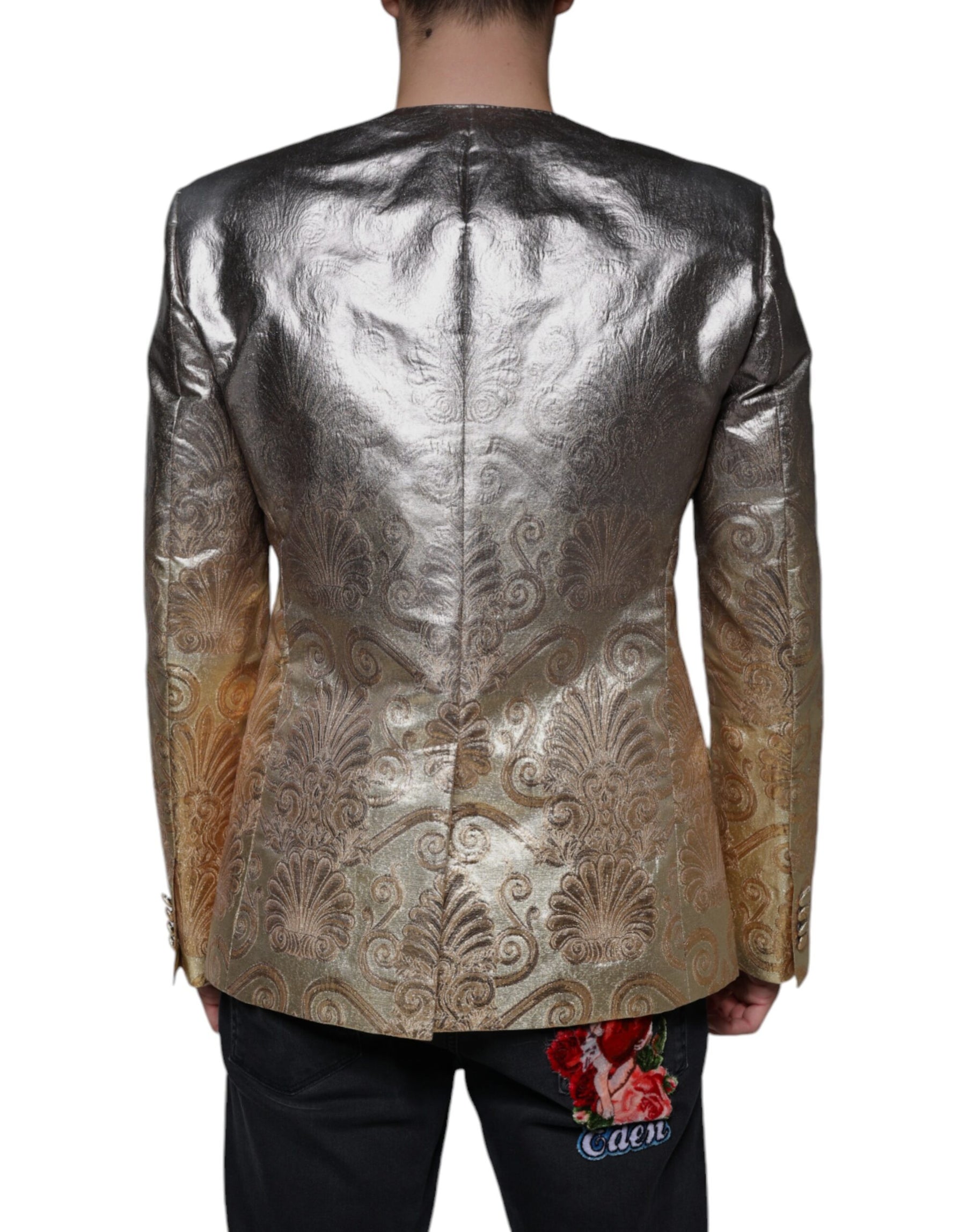 Dolce & Gabbana Gold Jacquard Single Breasted Dress Blazer | Regal Royce
