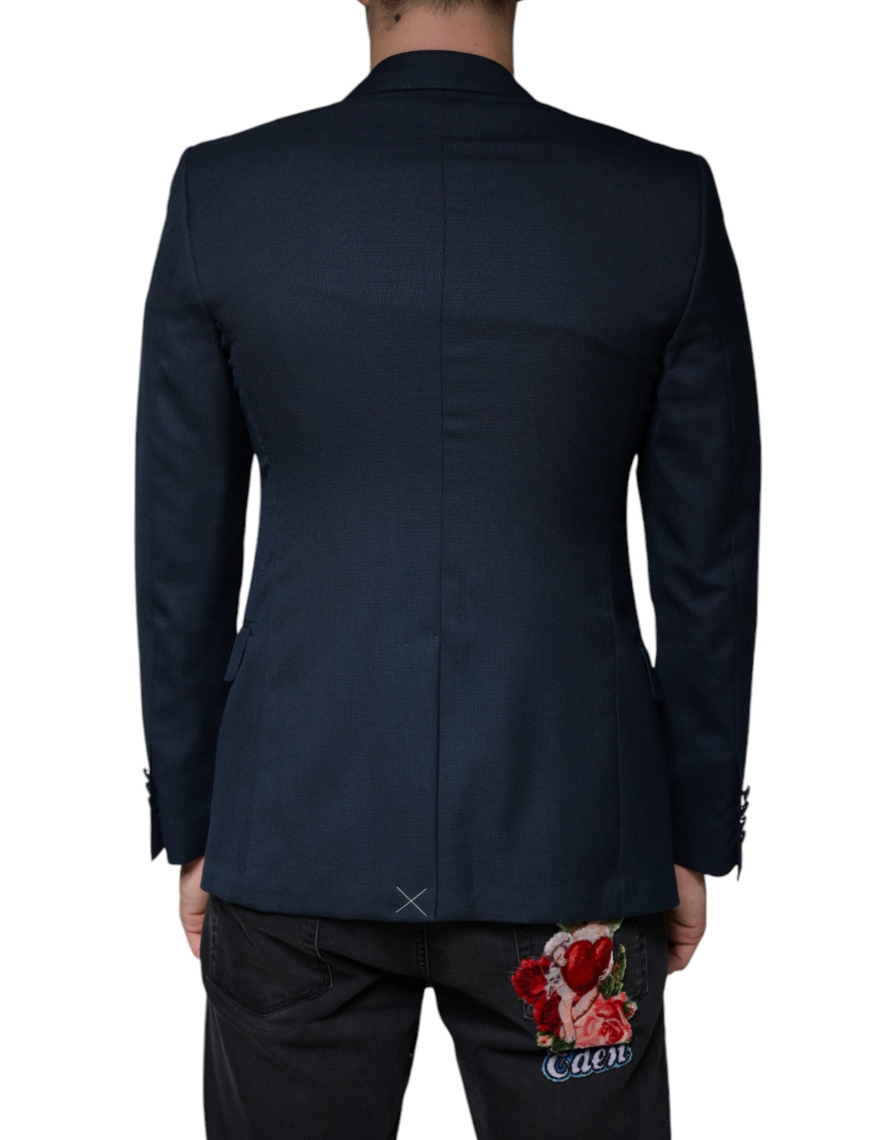 Dolce & Gabbana Blue Wool Logo Single Breasted Coat Blazer | Regal Royce