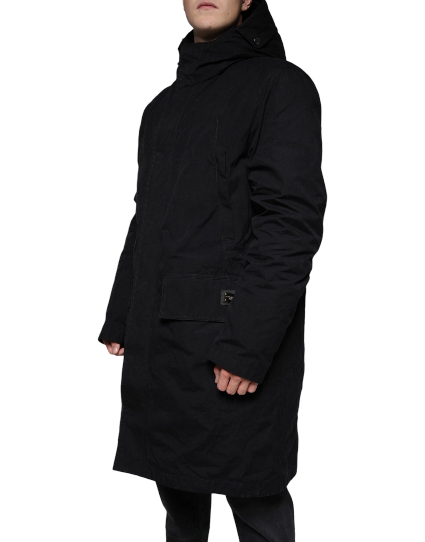 Dolce & Gabbana Black Hooded Parka Cotton Trench Coat Jacket | Regal Royce
