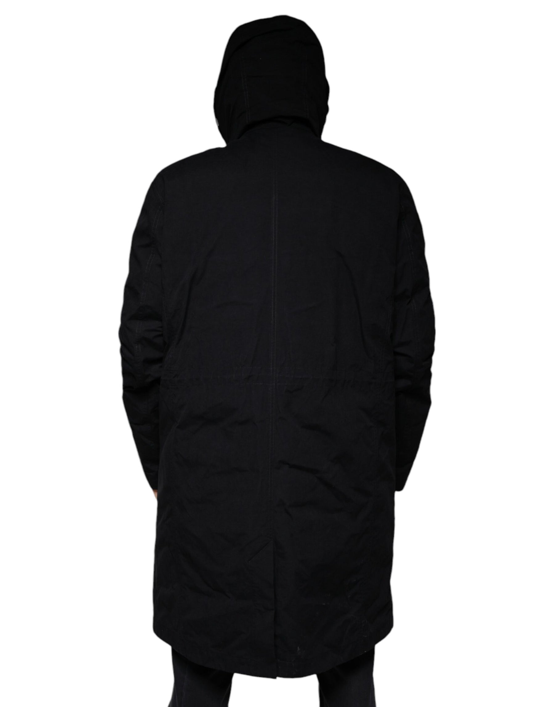 Dolce & Gabbana Black Hooded Parka Cotton Trench Coat Jacket | Regal Royce
