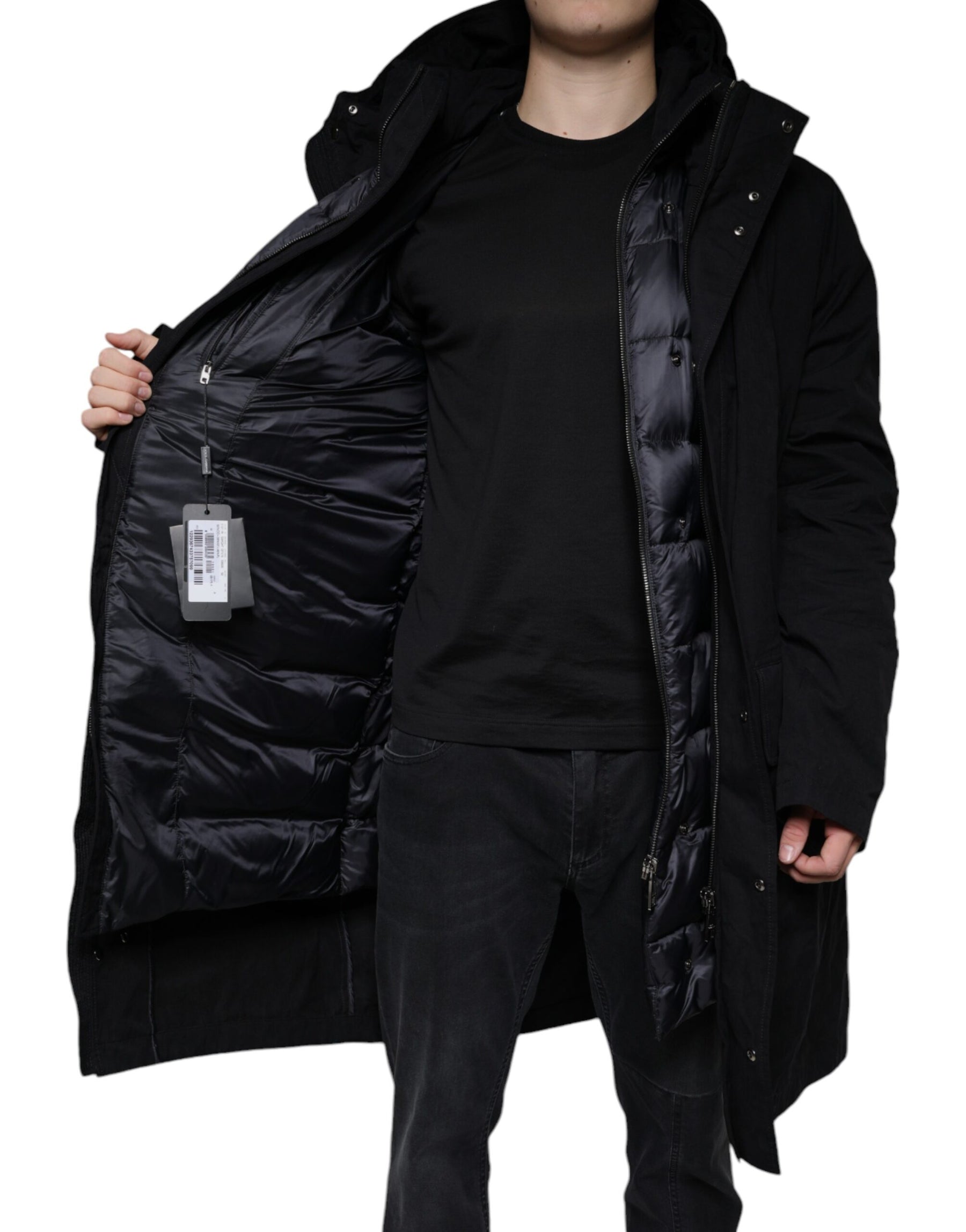 Dolce & Gabbana Black Hooded Parka Cotton Trench Coat Jacket | Regal Royce