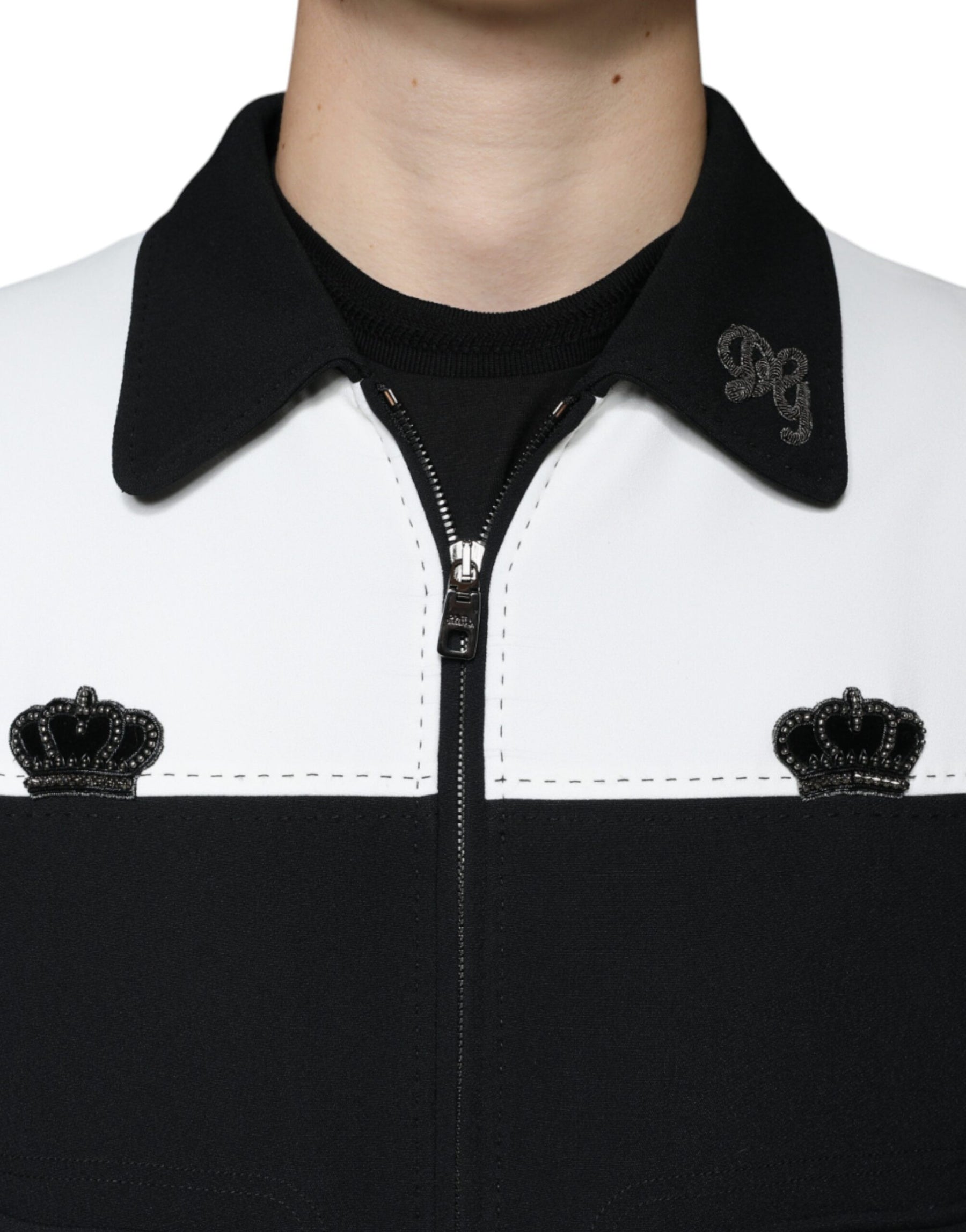 Dolce & Gabbana Black White DG Crown Full Zip Blouson Jacket | Regal Royce
