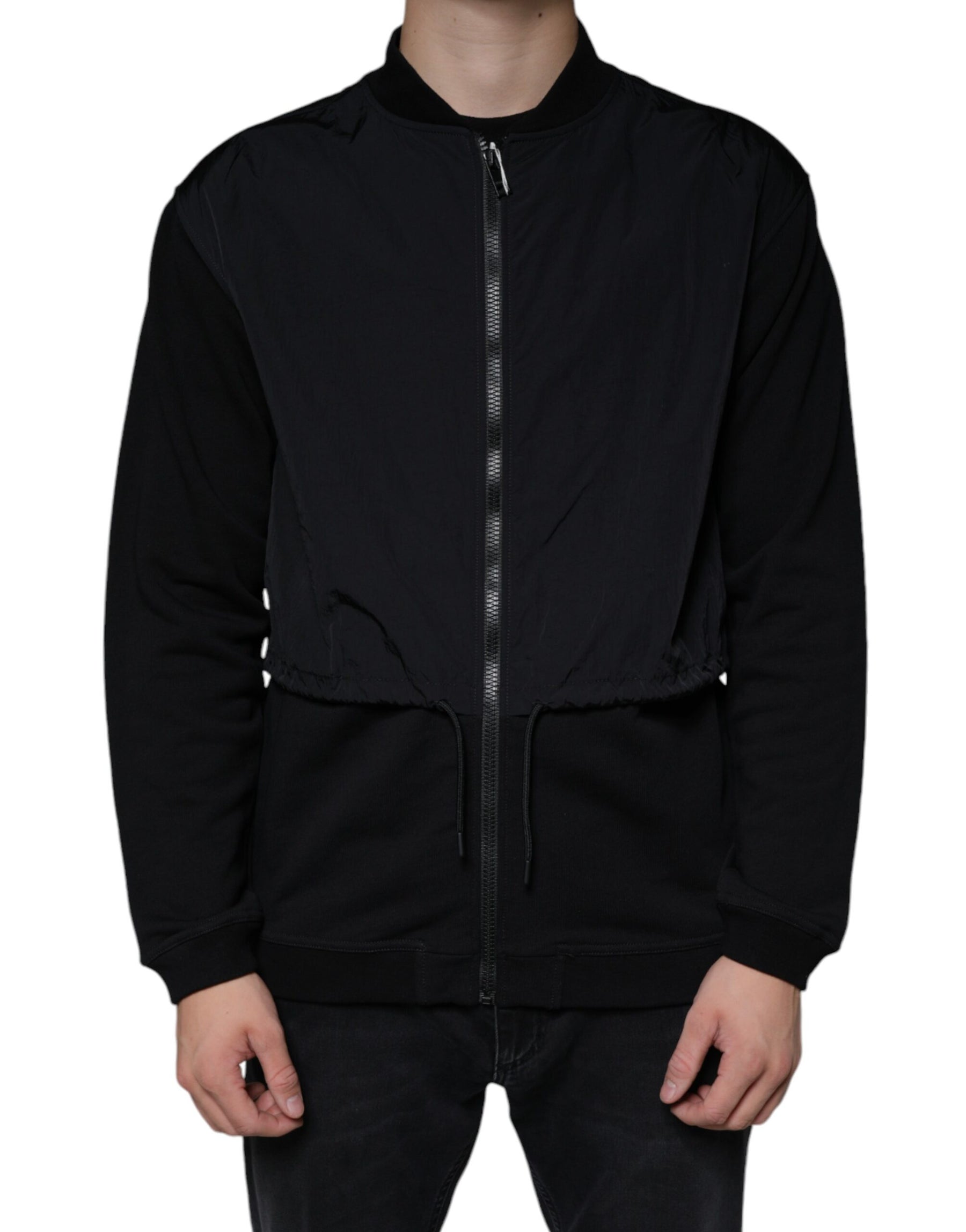 MSGM Black Cotton Full Zip Bomber Long Sleeves Jacket | Regal Royce