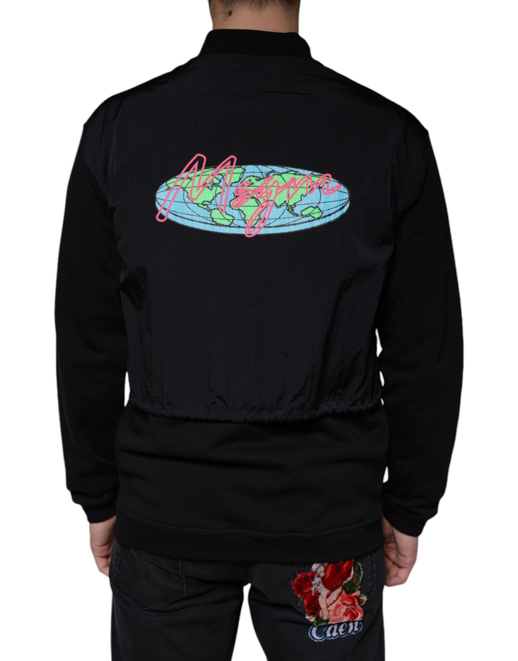 MSGM Black Cotton Full Zip Bomber Long Sleeves Jacket | Regal Royce