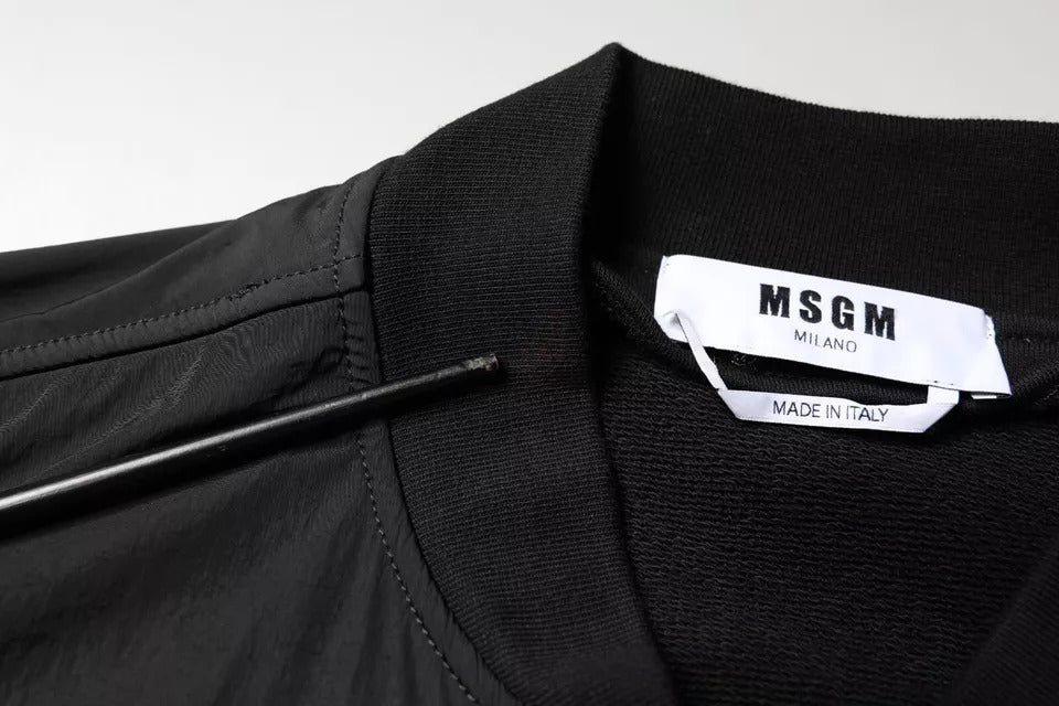 MSGM Black Cotton Full Zip Bomber Long Sleeves Jacket | Regal Royce