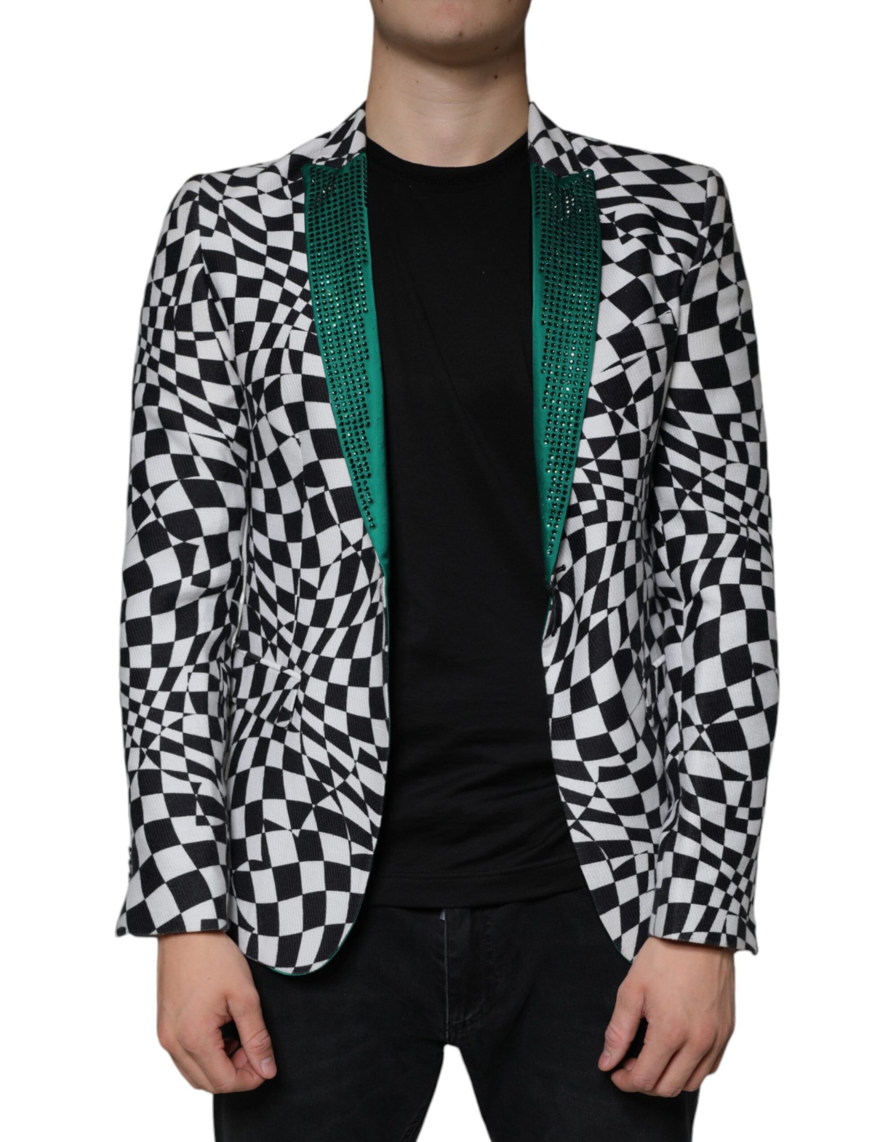 John Richmond Black White Checkered Crystal Single Breasted Blazer | Regal Royce