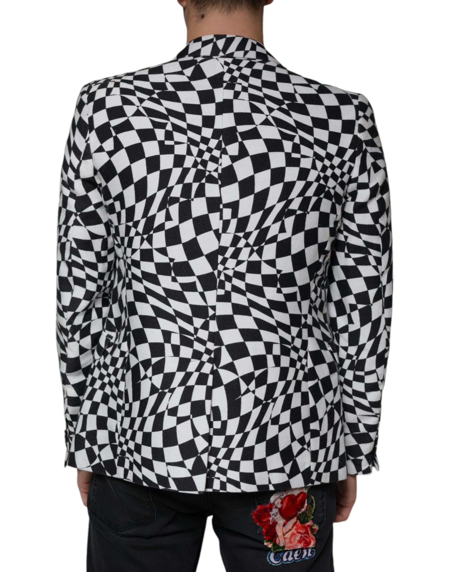 John Richmond Black White Checkered Crystal Single Breasted Blazer | Regal Royce