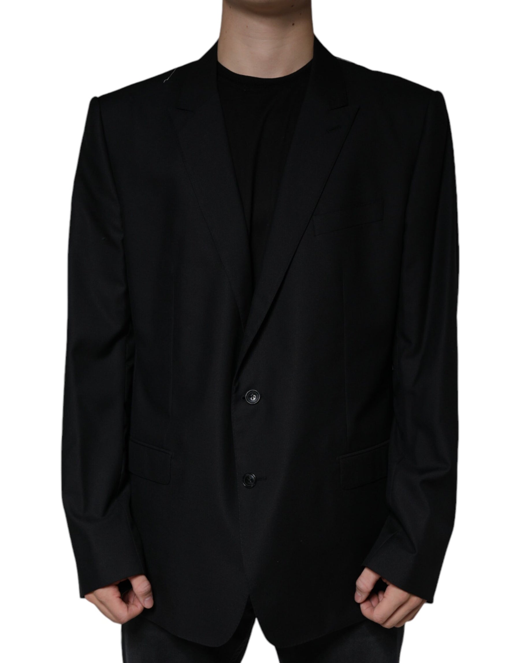 Dolce & Gabbana Black Wool Single Breasted Men Coat Blazer | Regal Royce
