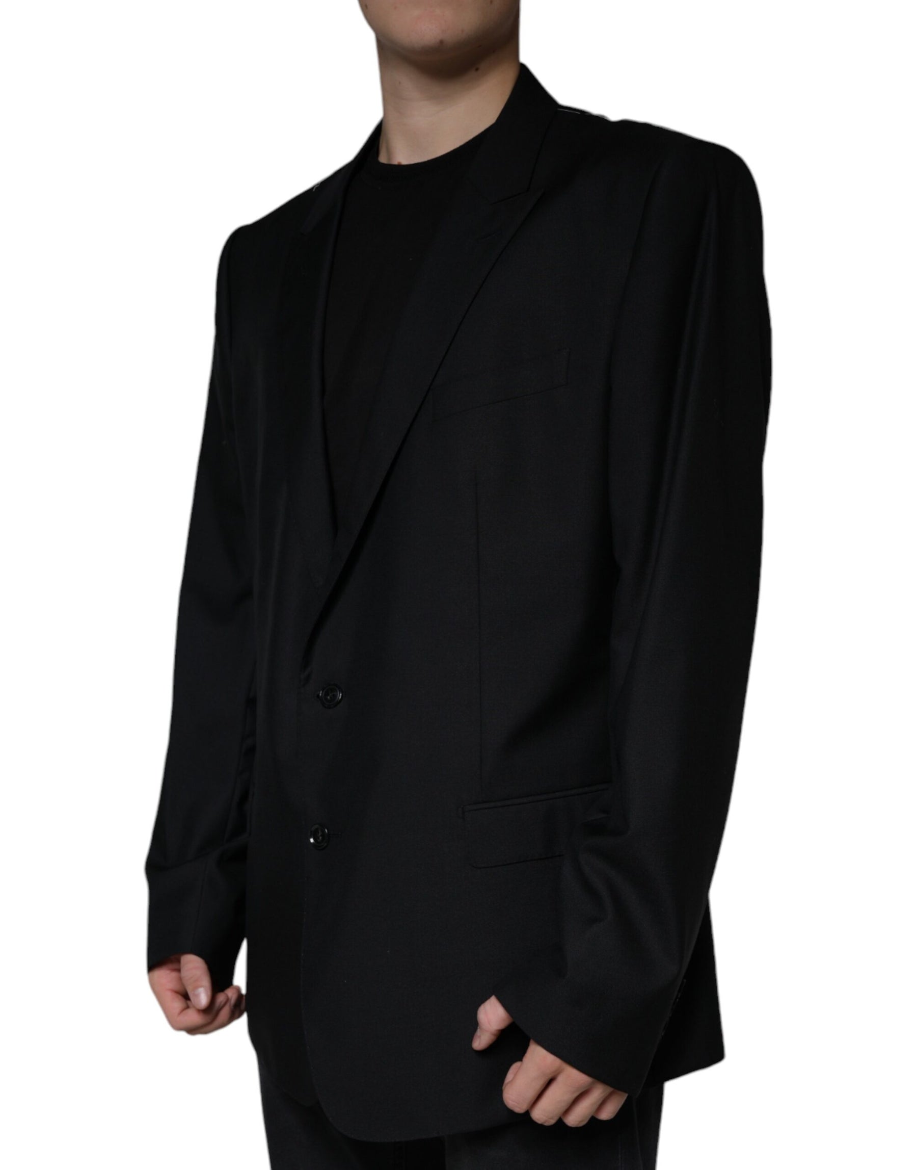 Dolce & Gabbana Black Wool Single Breasted Men Coat Blazer | Regal Royce