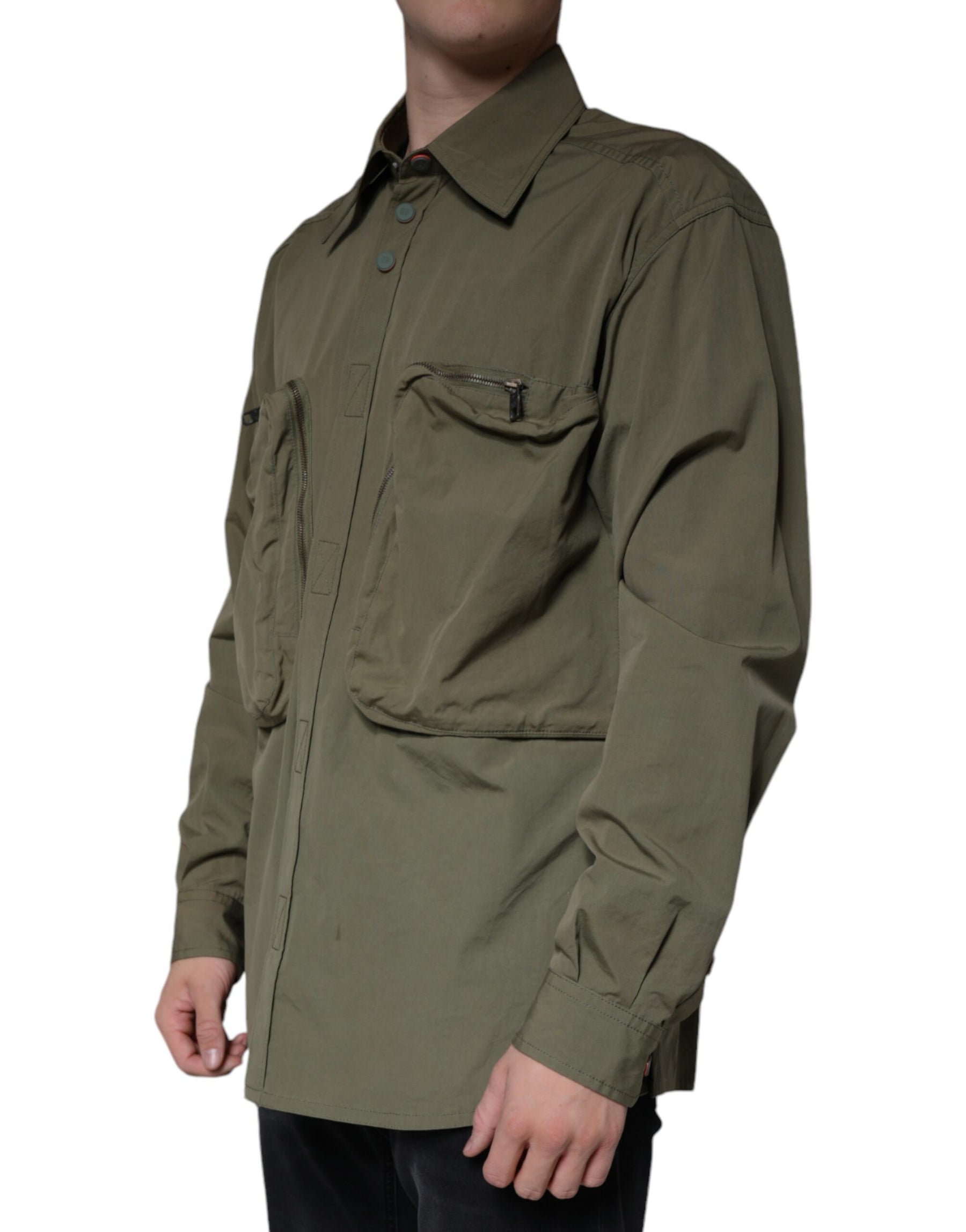 Dolce & Gabbana Military Green Cotton Bend Collared Coat Jacket | Regal Royce