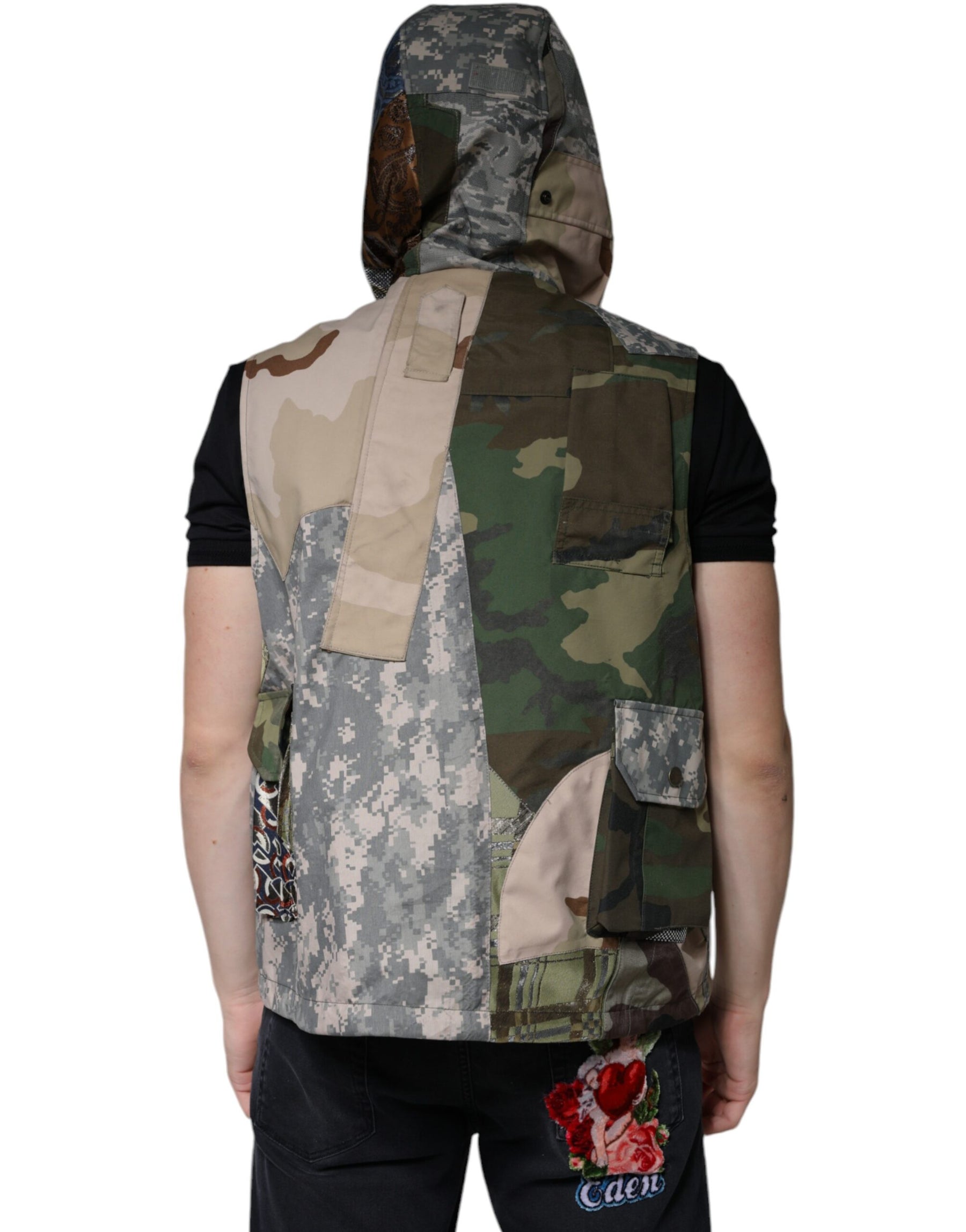 Dolce & Gabbana Multicolor Patchwork Hooded Vest Jacket | Regal Royce