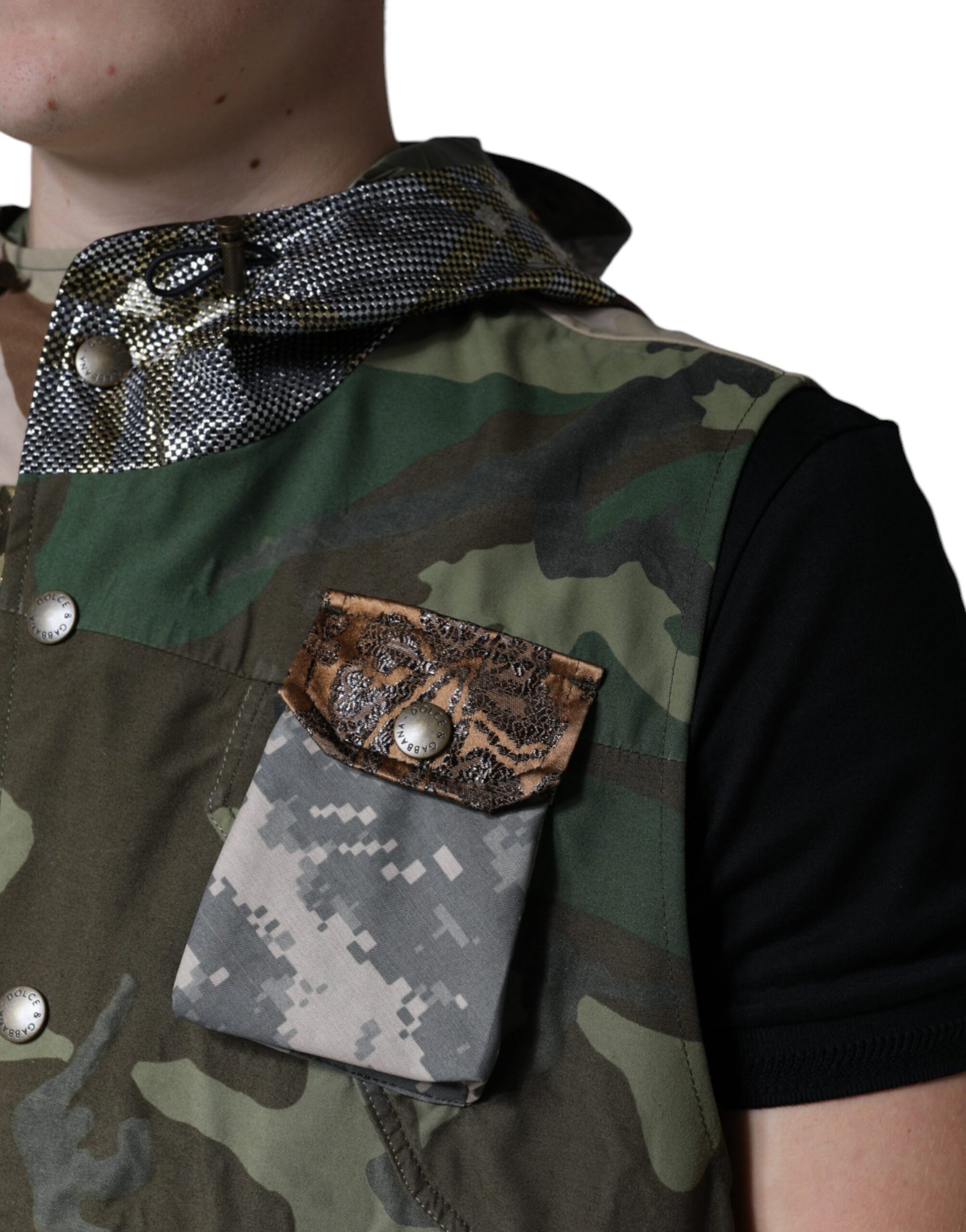 Dolce & Gabbana Multicolor Patchwork Hooded Vest Jacket | Regal Royce