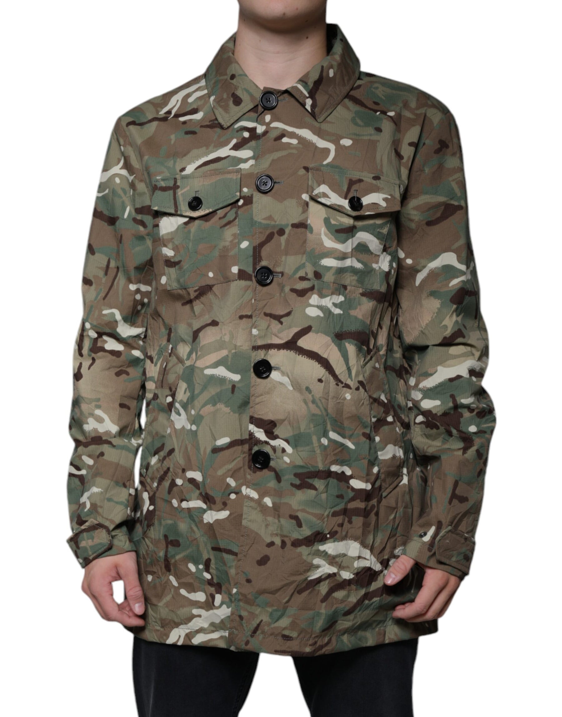 Dolce & Gabbana Multicolor Camouflage Collared Coat Jacket | Regal Royce
