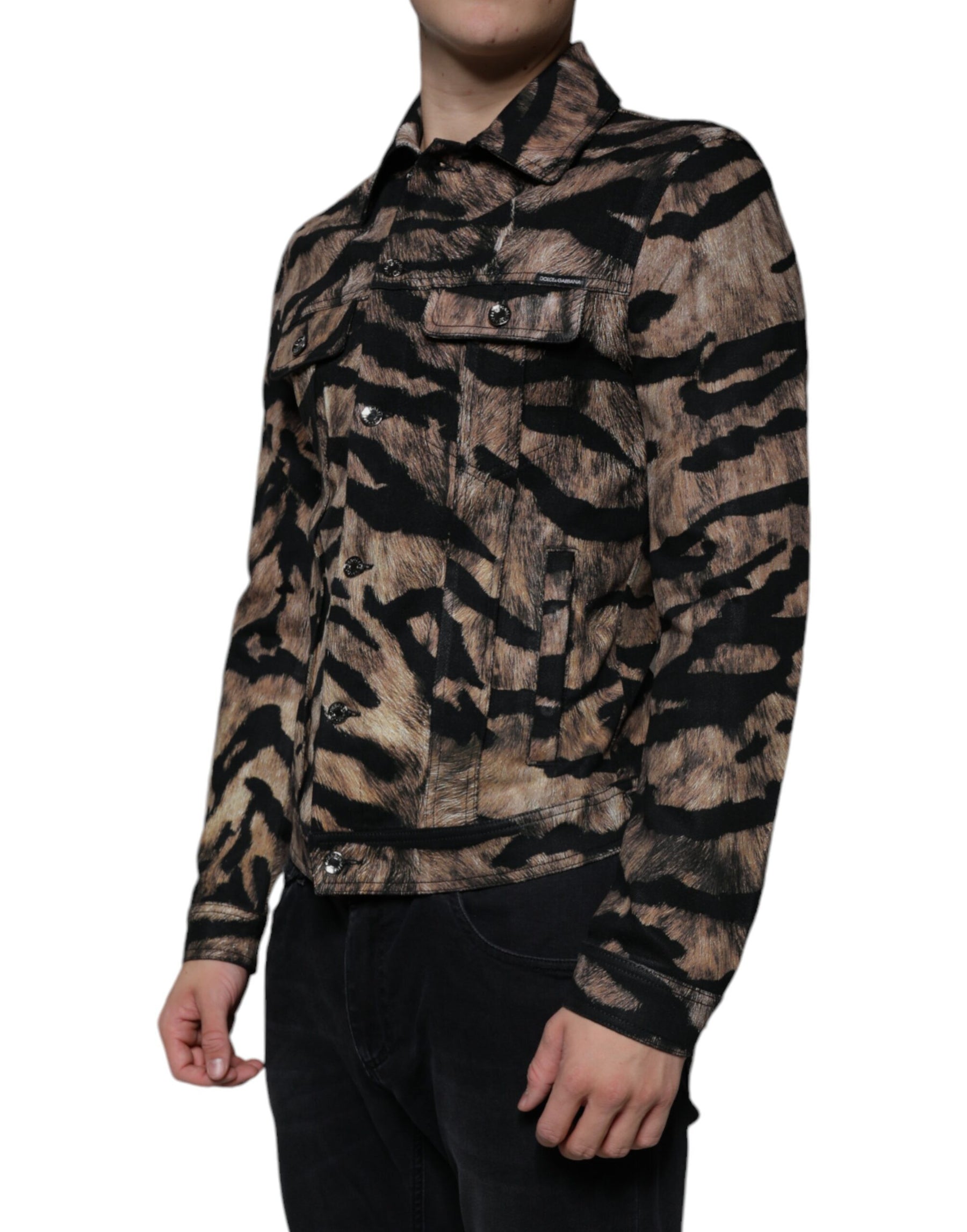 Dolce & Gabbana Brown Tiger Button Down Collared Jacket | Regal Royce
