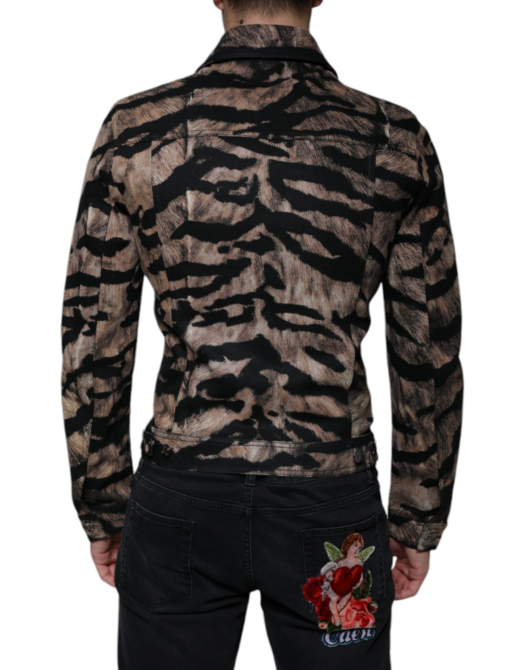 Dolce & Gabbana Brown Tiger Button Down Collared Jacket | Regal Royce