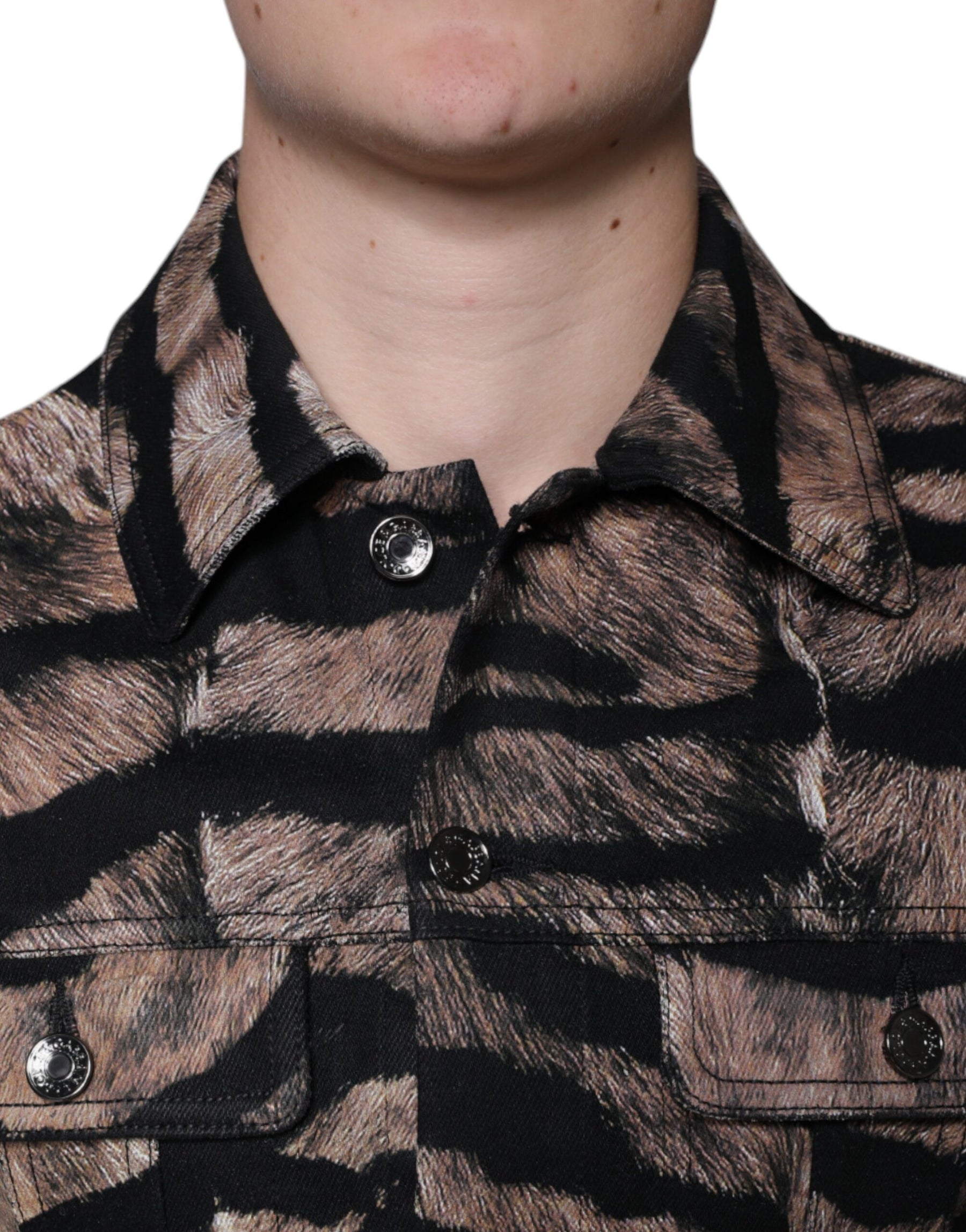 Dolce & Gabbana Brown Tiger Button Down Collared Jacket | Regal Royce