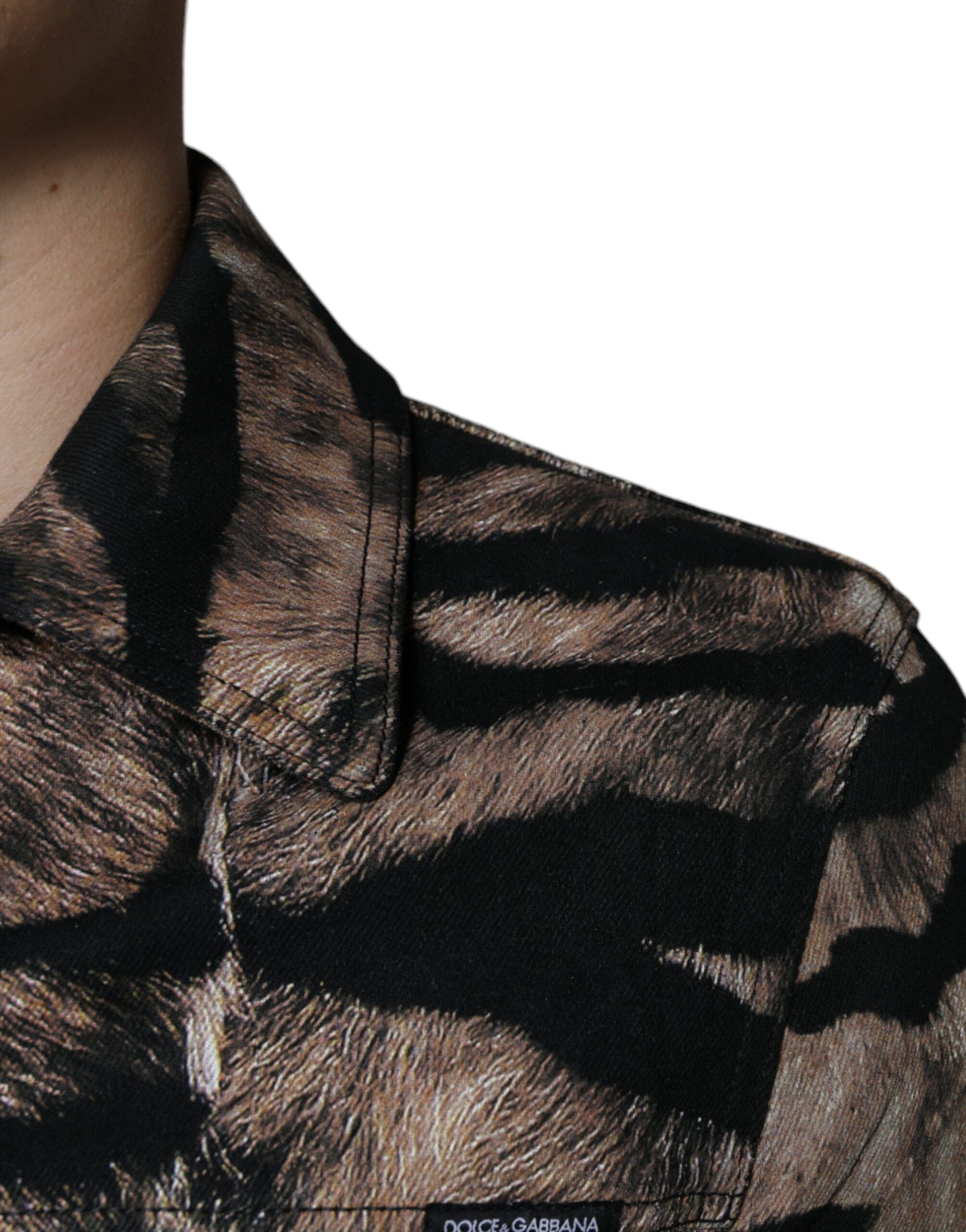 Dolce & Gabbana Brown Tiger Button Down Collared Jacket | Regal Royce