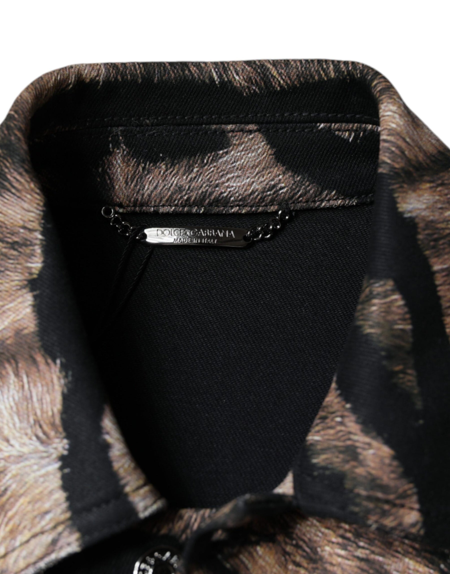Dolce & Gabbana Brown Tiger Button Down Collared Jacket | Regal Royce