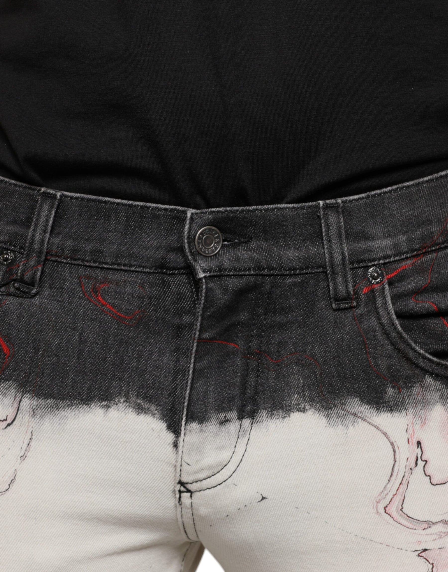 Dolce & Gabbana Black White Printed Skinny Men Denim Jeans | Regal Royce