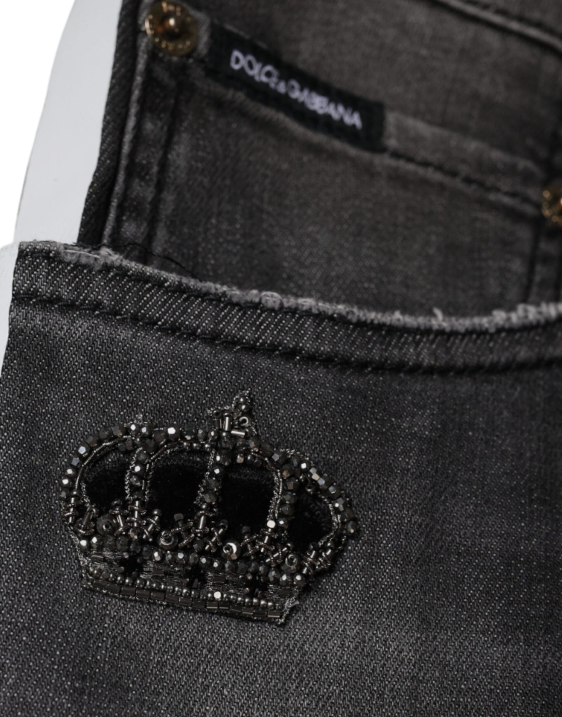 Dolce & Gabbana Black Tattered Cotton Skinny Men Denim Jeans | Regal Royce