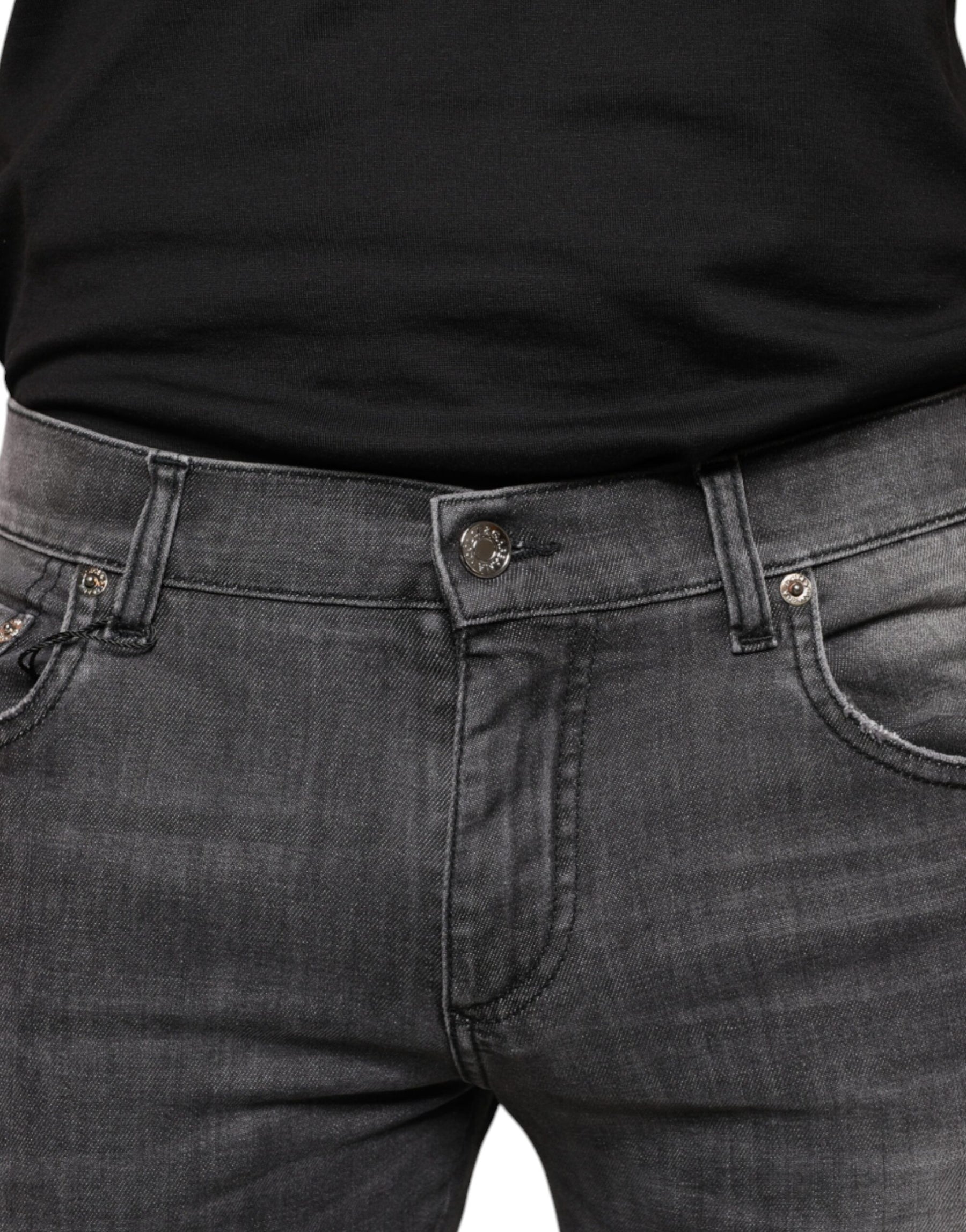 Dolce & Gabbana Black Tattered Cotton Skinny Men Denim Jeans | Regal Royce