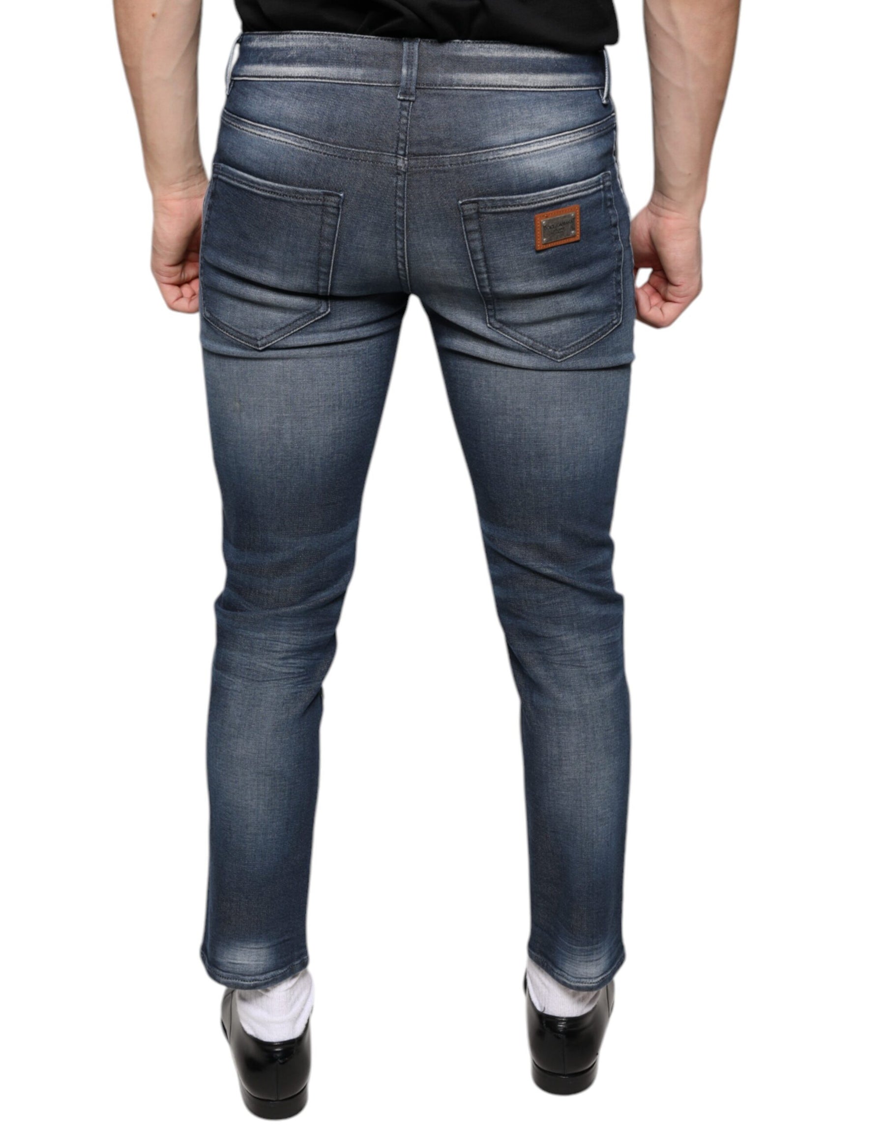 Dolce & Gabbana Dark Blue Washed Cotton Skinny Denim Jeans | Regal Royce