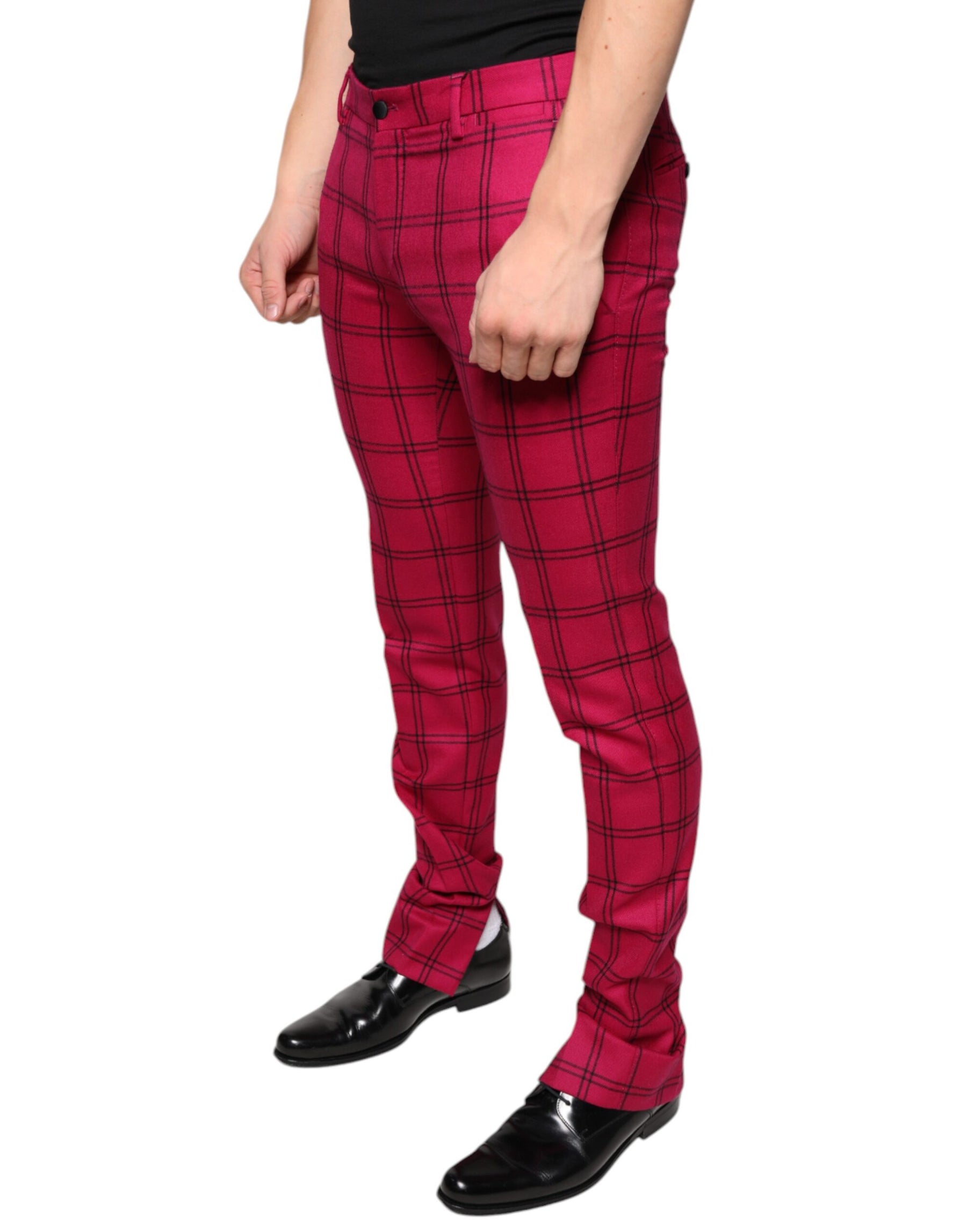 Dolce & Gabbana Pink Checkered Wool Skinny Pants | Regal Royce