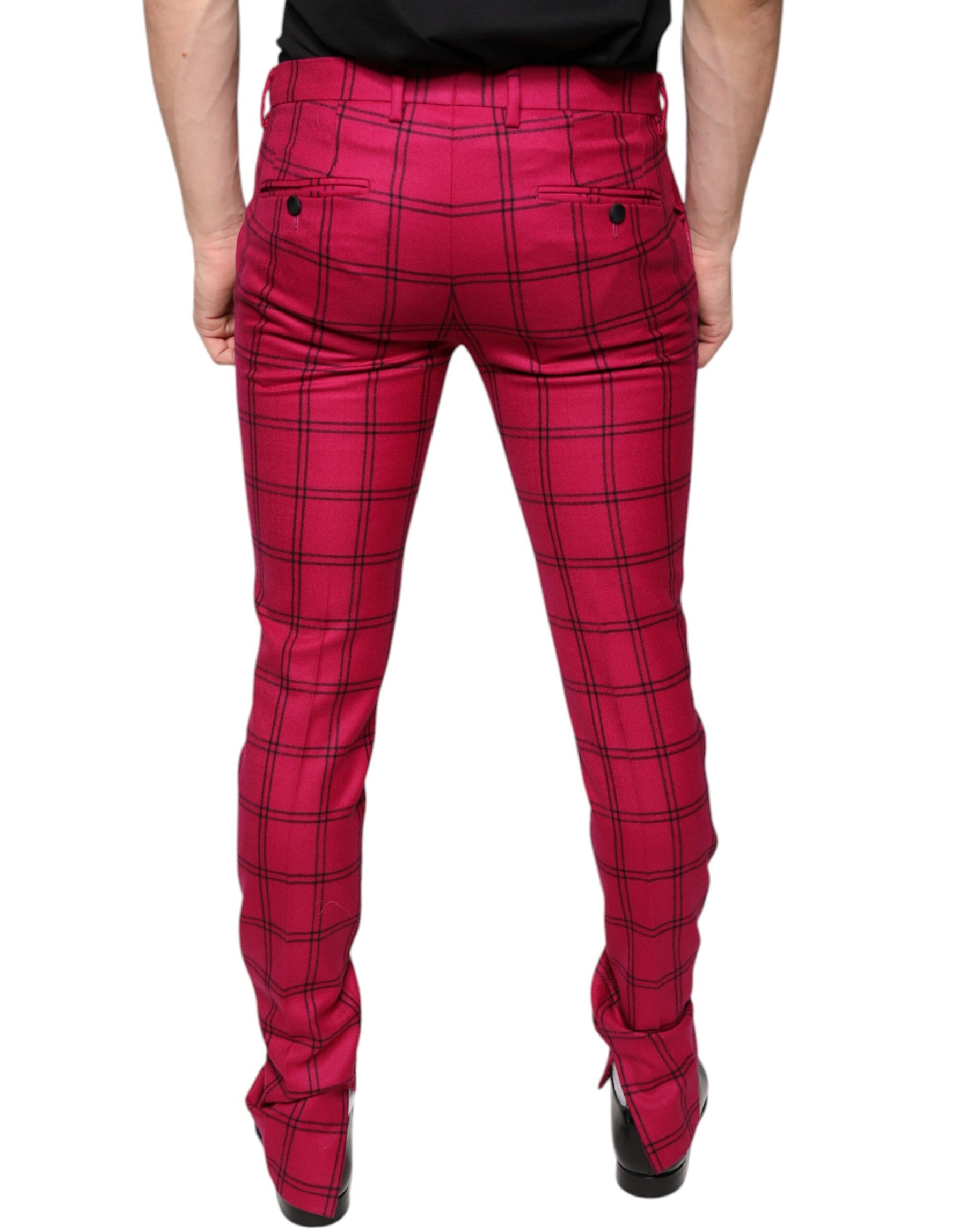 Dolce & Gabbana Pink Checkered Wool Skinny Pants | Regal Royce