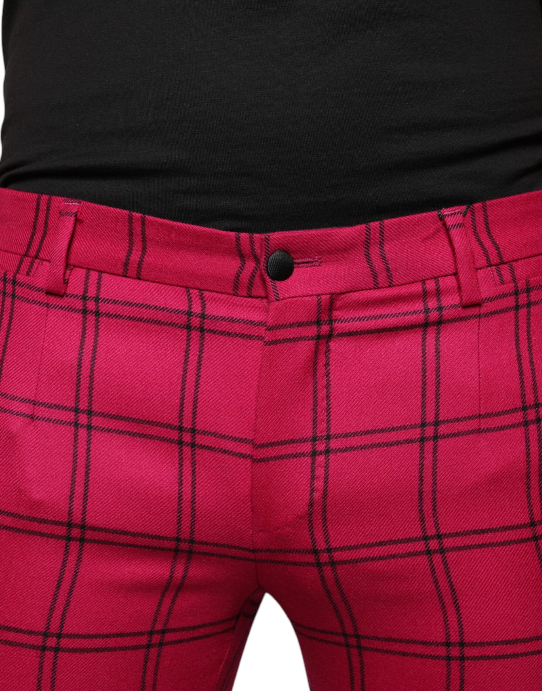 Dolce & Gabbana Pink Checkered Wool Skinny Pants | Regal Royce
